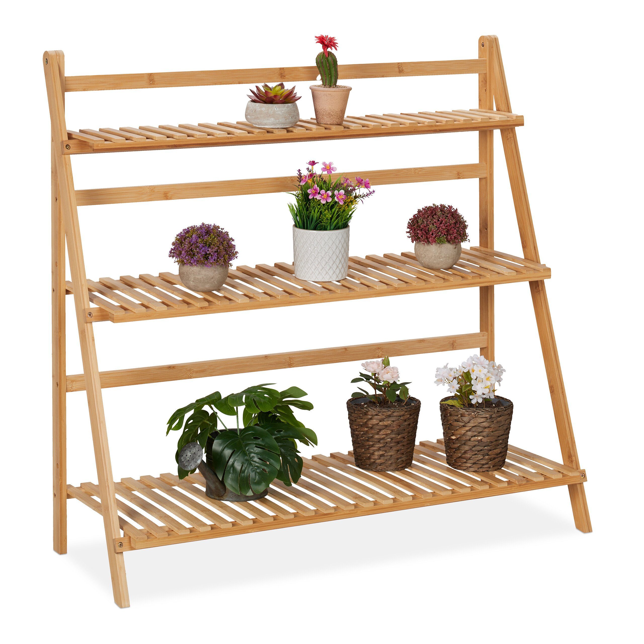 relaxdays Blumenstnder Blumenregal Bambus klappbar, Blumensule