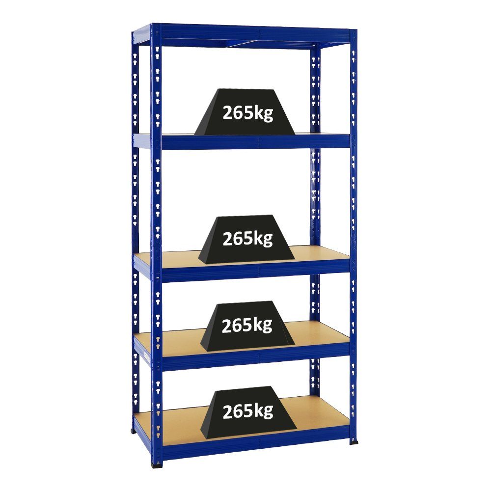 PROREGAL® Schwerlastregal Robustes Lagerregal TIGER 180x90x45cm Fachlast 265kg 5 Ebenen Blau, Stabiles Garagenregal Kellerregal Lastenregal Lagerregal Steckregal