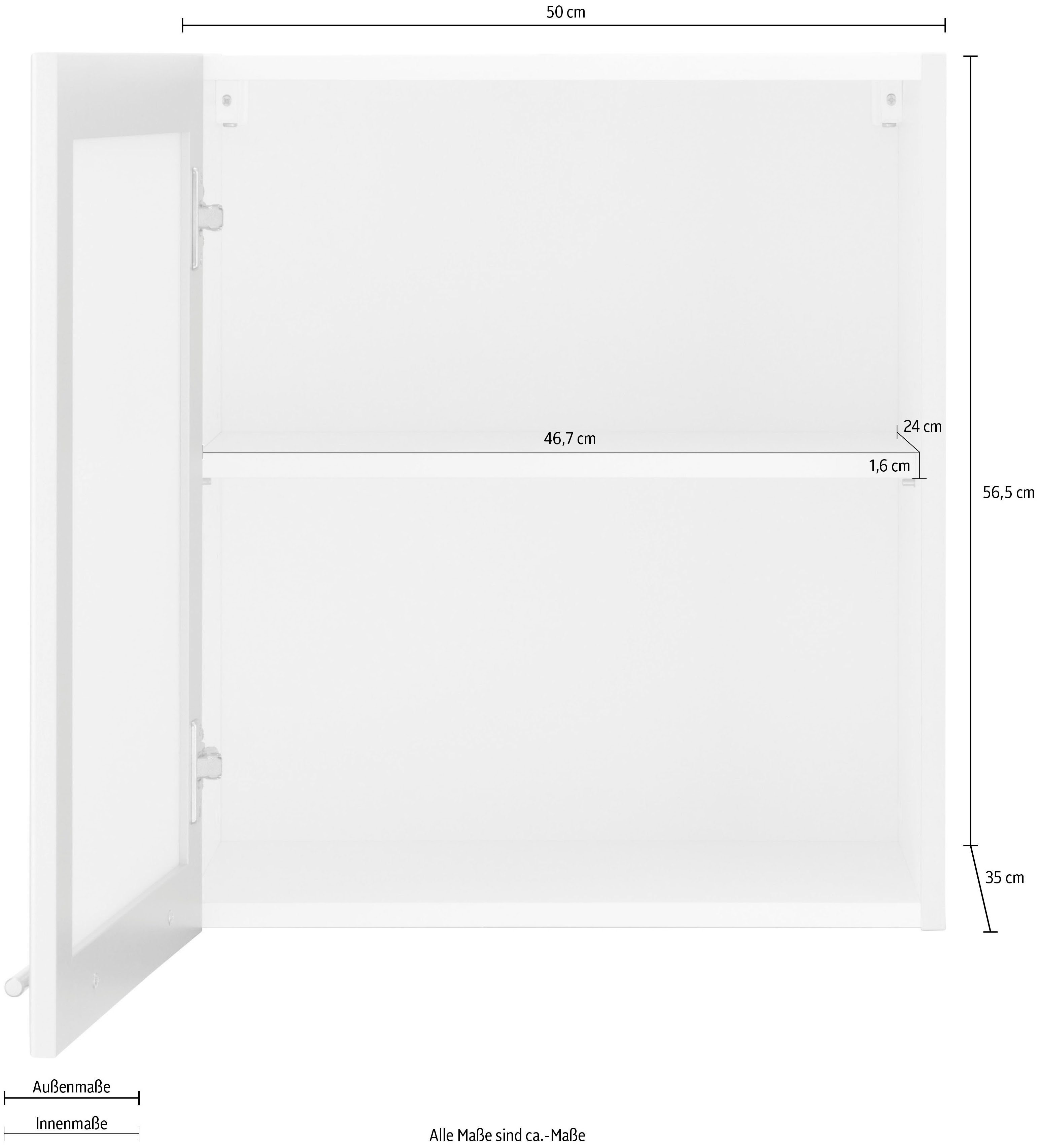 wiho Küchen Glashängeschrank Vanille | Glasrahmentür mit Unna alufarbener vanille