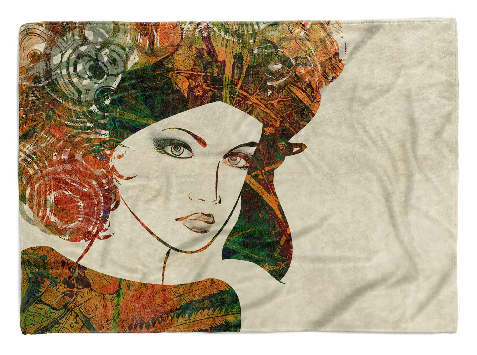 Neue Besonderheit! Sinus Art Handtücher Handtuch Strandhandtuch Handtuch Frauen Porträt mit Baumwolle-Polyester-Mix Fotomotiv Saunatuch Abs, (1-St), Kuscheldecke