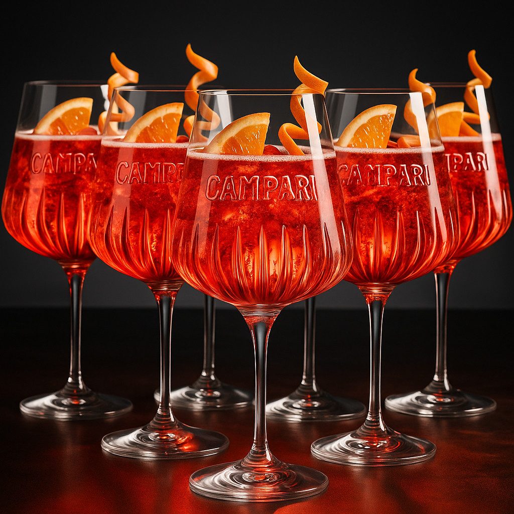 Ballon Gläser-Set Campari Reliefglas – 6er Set, Campari Ballon-Stielgläser 0,49 L