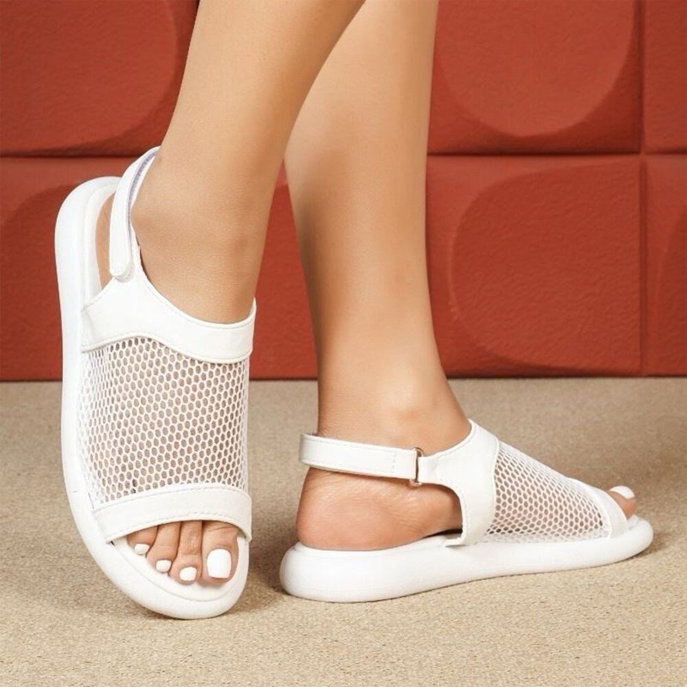 Ital-Design Modische Damen Sandalen mit Mesh-Oberfläche für den Sommer Riemchensandalette (89852440) Flach Riemchensandalen in Weiß