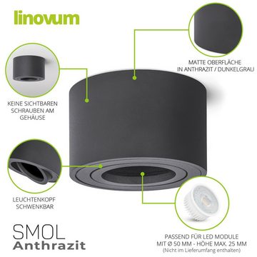 linovum LED Aufbaustrahler Schwenkbare Aufbauleuchten SMOL anthrazit - Aufbauspot schwenkbar, Leuchtmittel nicht inklusive, Leuchtmittel nicht inklusive