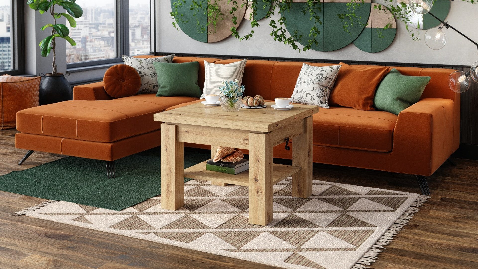 designimpex Couchtisch Design Couchtisch Cleo stufenlos höhenverstellbar aufklappbar Esstisch