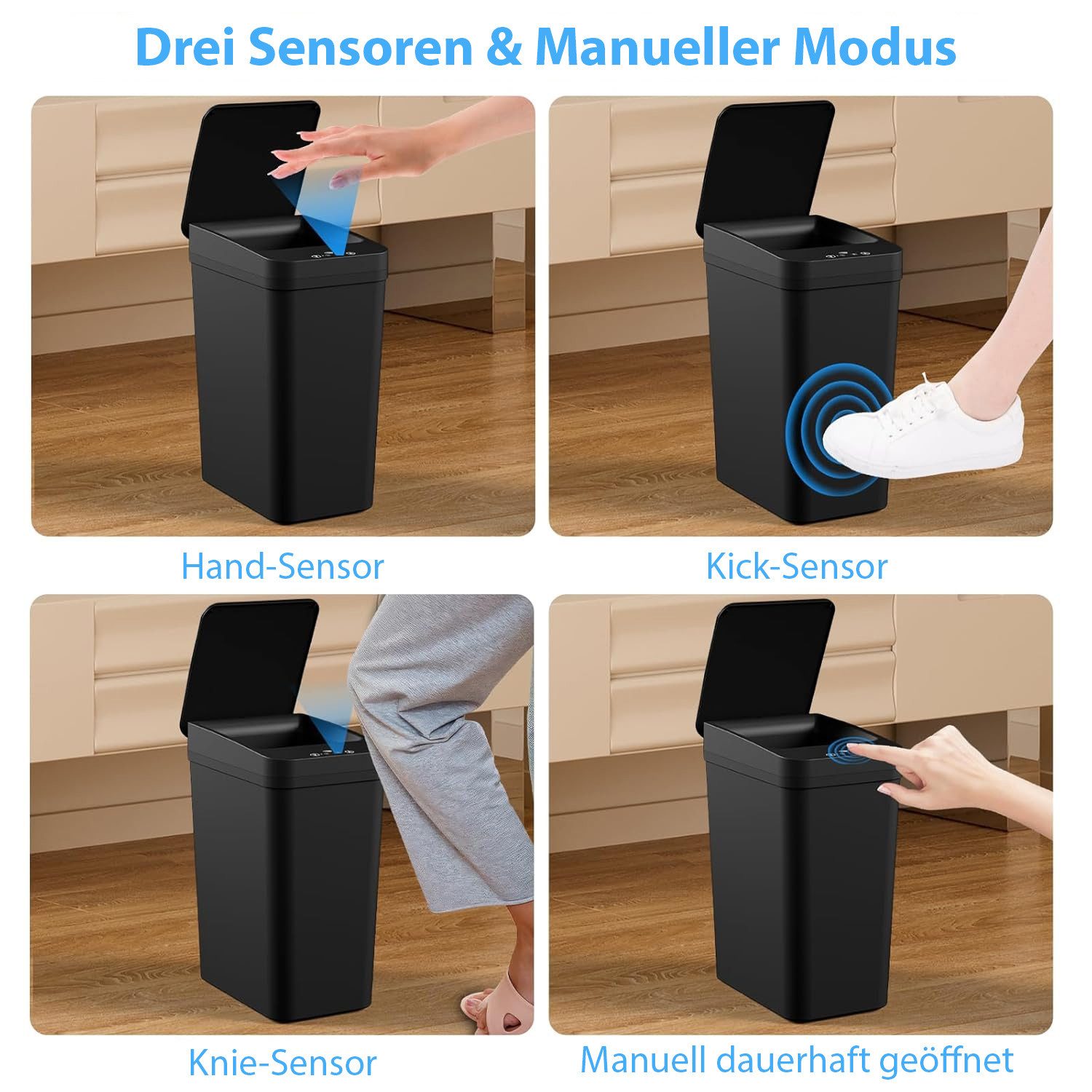 AKKEE Mülleimer mit Sensor 12L Elektrischer Mülleimer Mit Automatischem Deckel, Infrarotsensorik