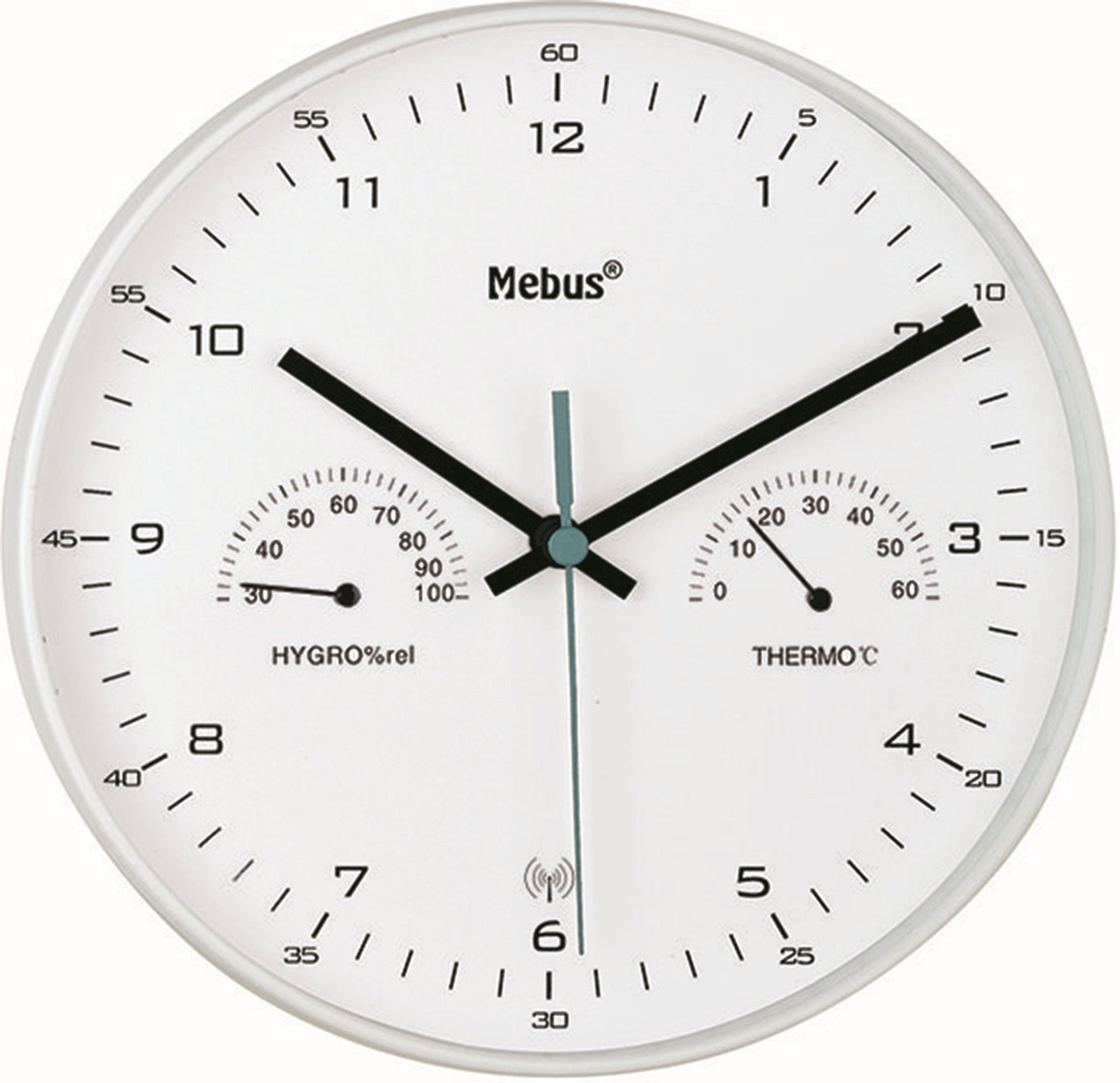 Mebus Funkwanduhr Funk-Wanduhr mit Thermometer/ Hygrometer, weiß günstig online kaufen