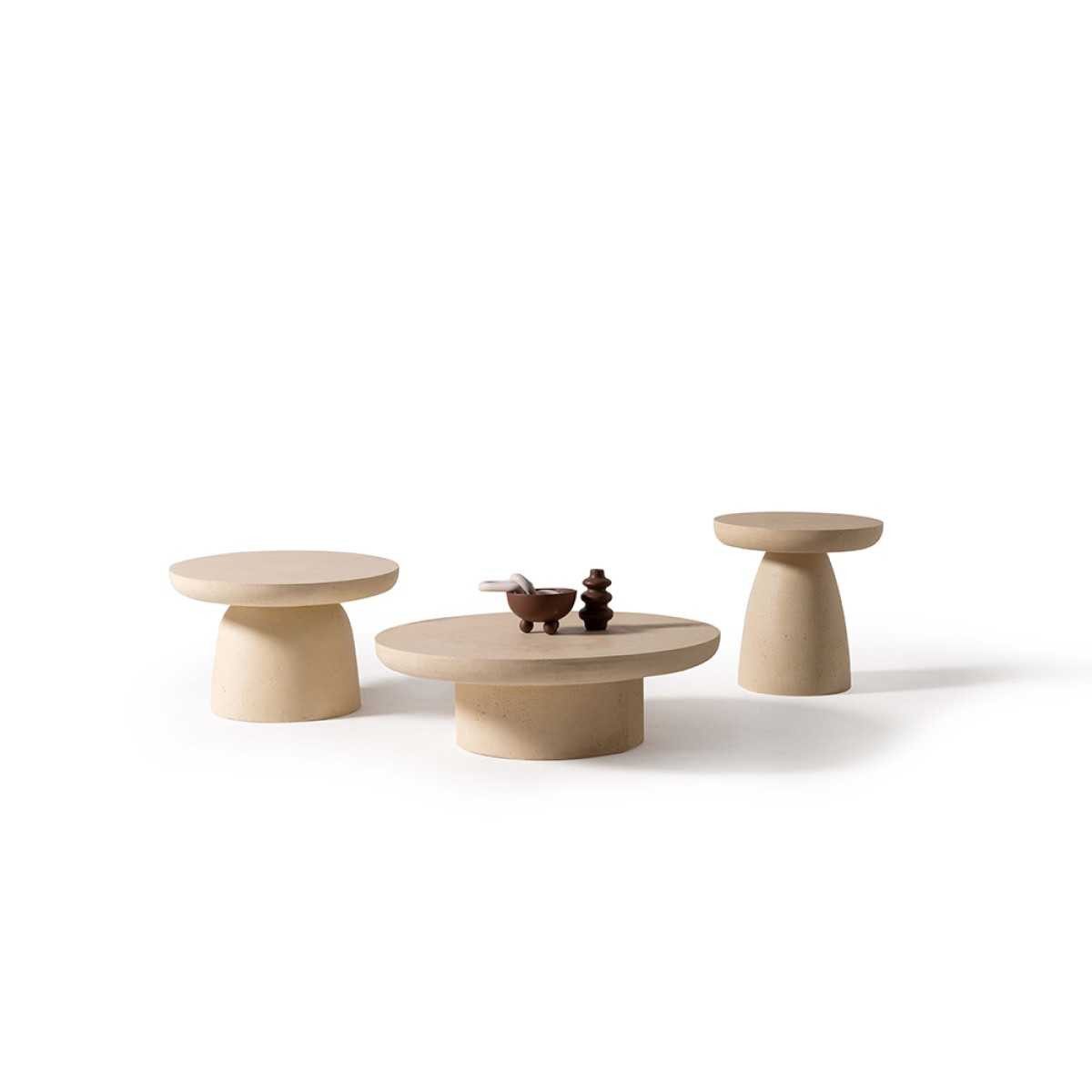 JVmoebel Satztisch Beiges Couchtisch-Set aus hochwertigem Beton mit runder Form (3-St), Made in Europa