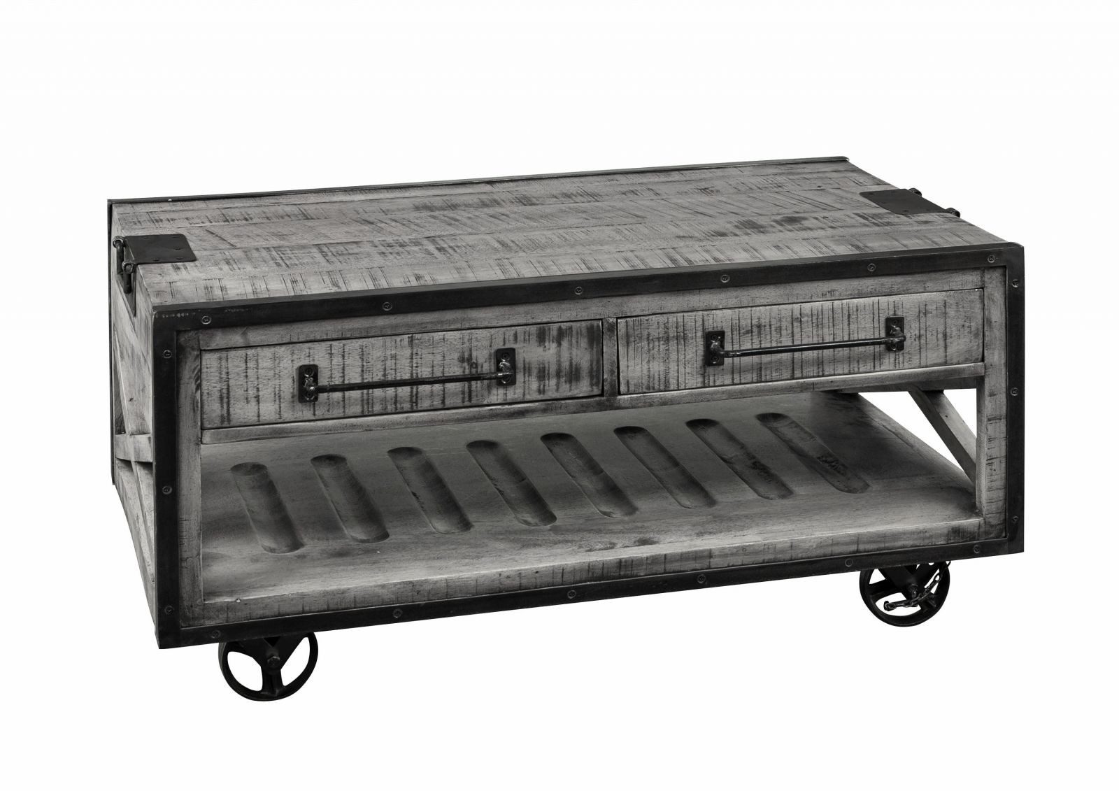 Massivmoebel24 Couchtisch HEAVY INDUSTRY (Couchtisch Mango 112x61x55 grau lackiert HEAVY INDUSTRY #162)