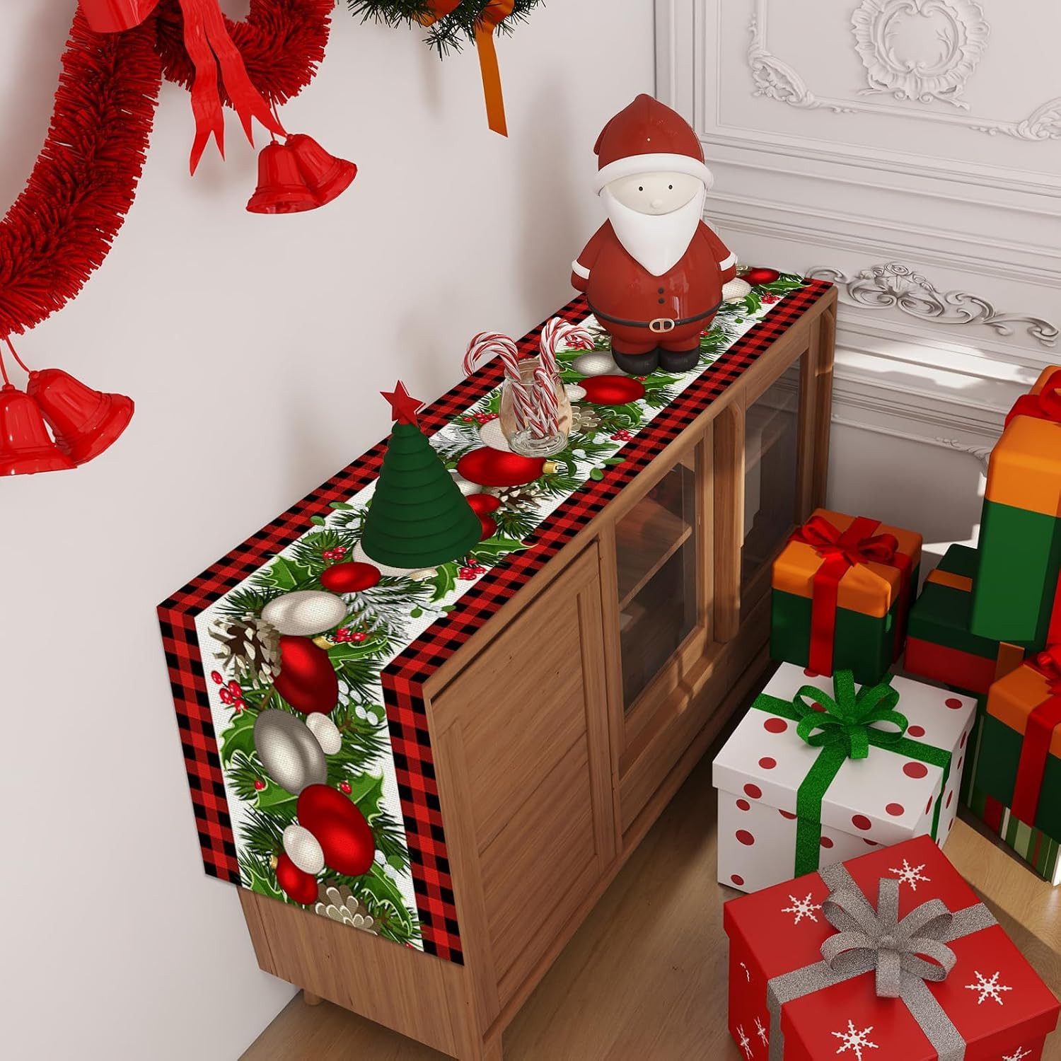 Bomiclss Tischläufer Weihnachten Tischläufer, Saisonnal Winter Küche Tisch Dekoration, Drinnen Urlaub Party Dekor 40x140 cm – Bild 5 von 5