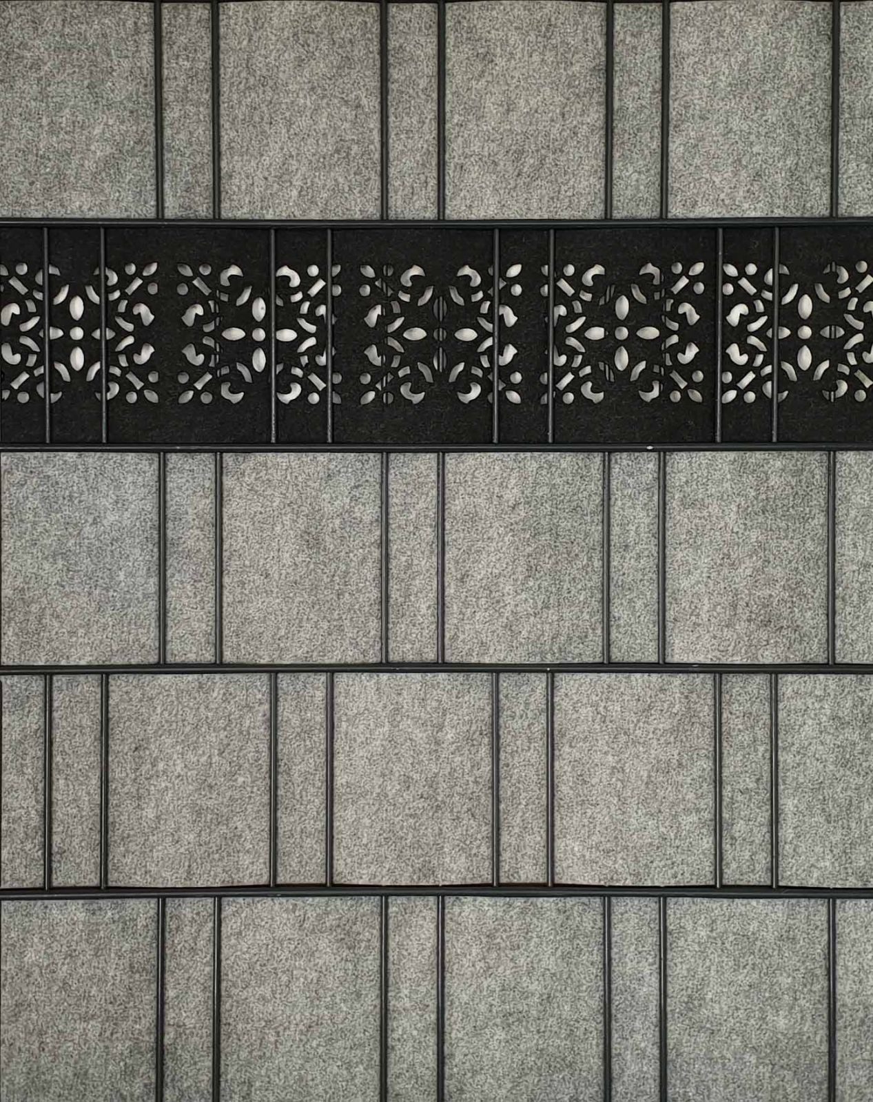 zaunzu Sichtschutzstreifen Design Vlies Ornament für Doppelstabmatten Schwarzgrau 2,6m, (1 x Laserstreifen, Dekorstreifen), 2 Jahre garantierte Farbechtheit