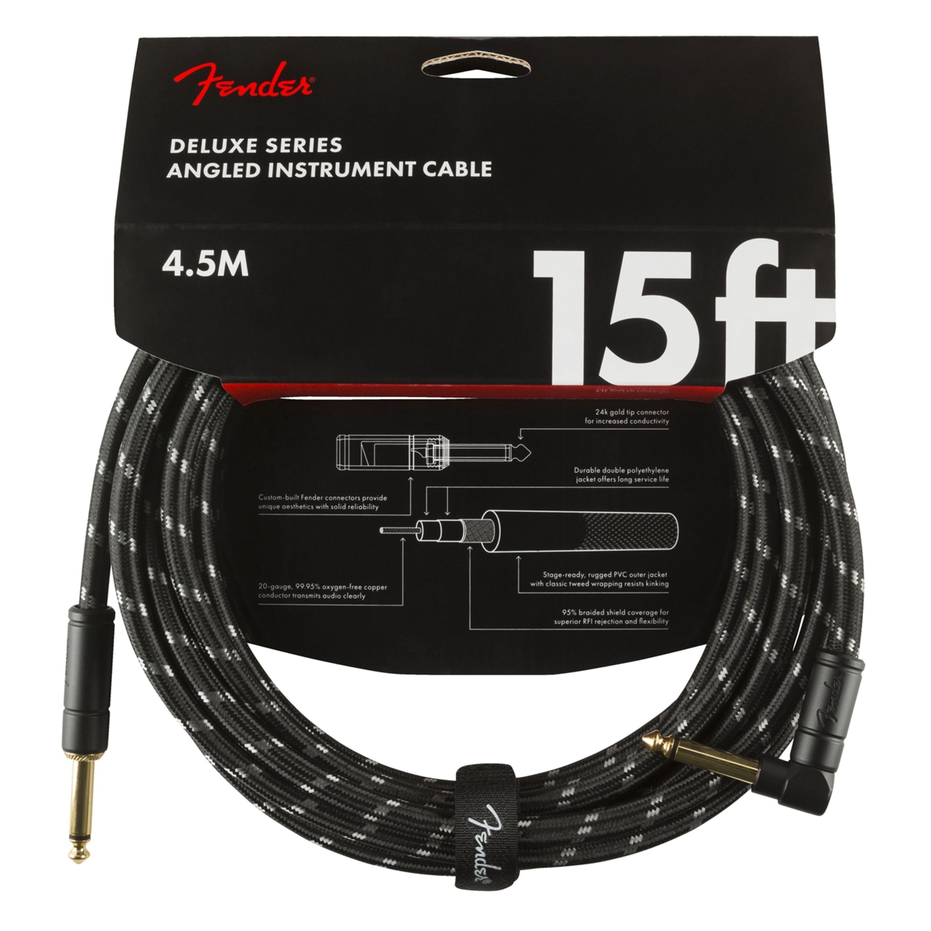 Fender Instrumentenkabel, Deluxe Tweed Instrument Cable BLK 4,5 m - Instrumentenkabel
