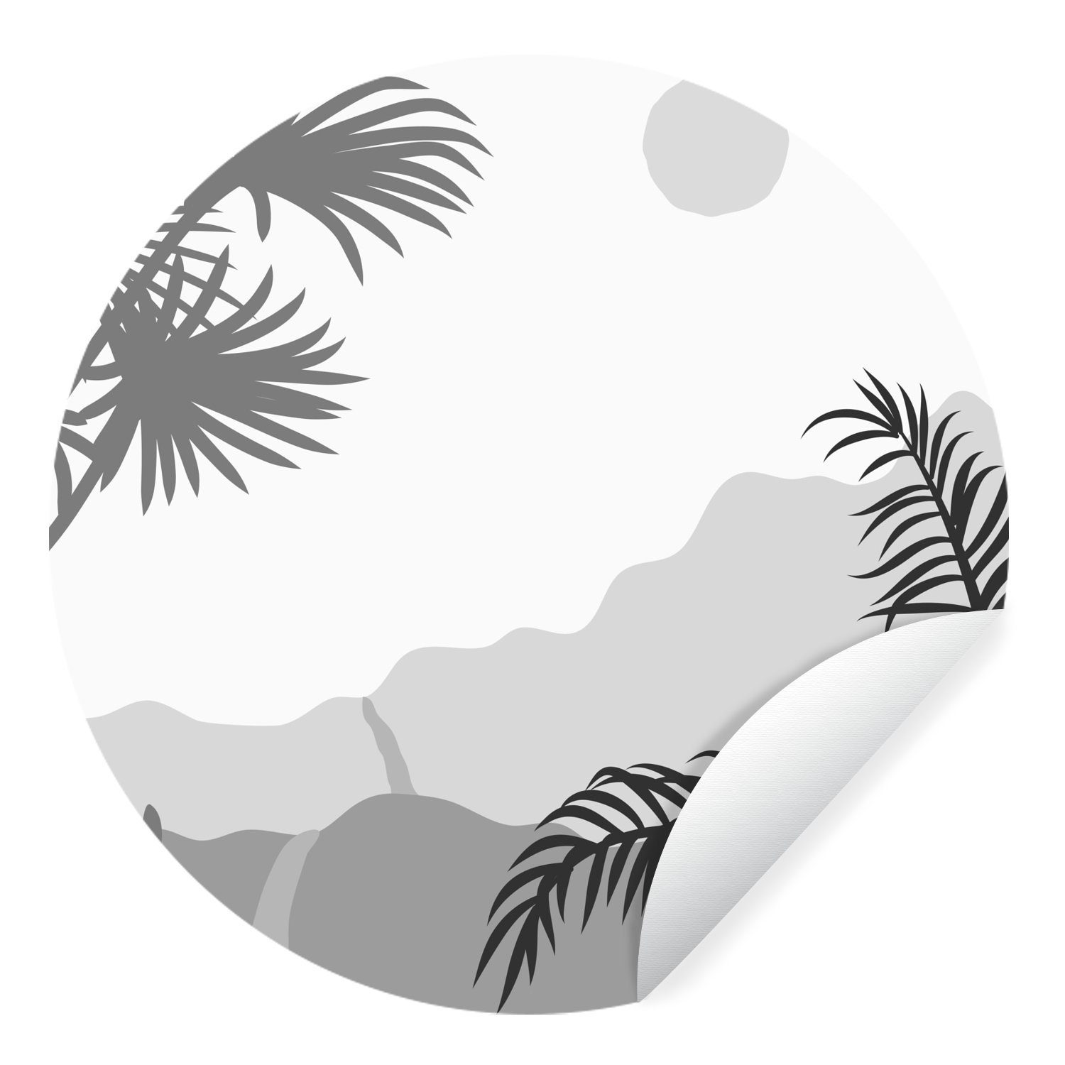 MuchoWow Wandsticker Illustration - Tropisch - Schwarz - Weiß (1 St), Tapetenkreis für Kinderzimmer, Tapetenaufkleber, Rund, Wohnzimmer
