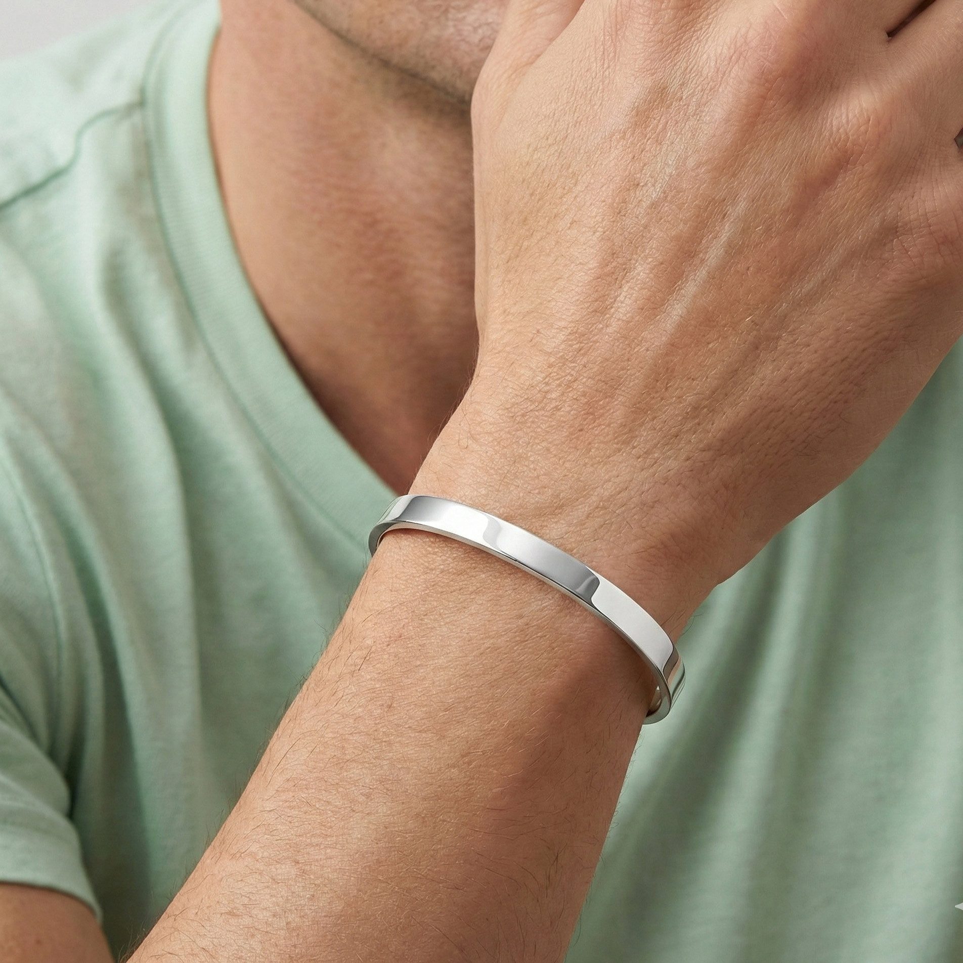 Tony Fein Armreif Armreif 7 mm Breit 925er Silber Massiv Hochglanzpoliert, Made in Italy für Damen und Herren