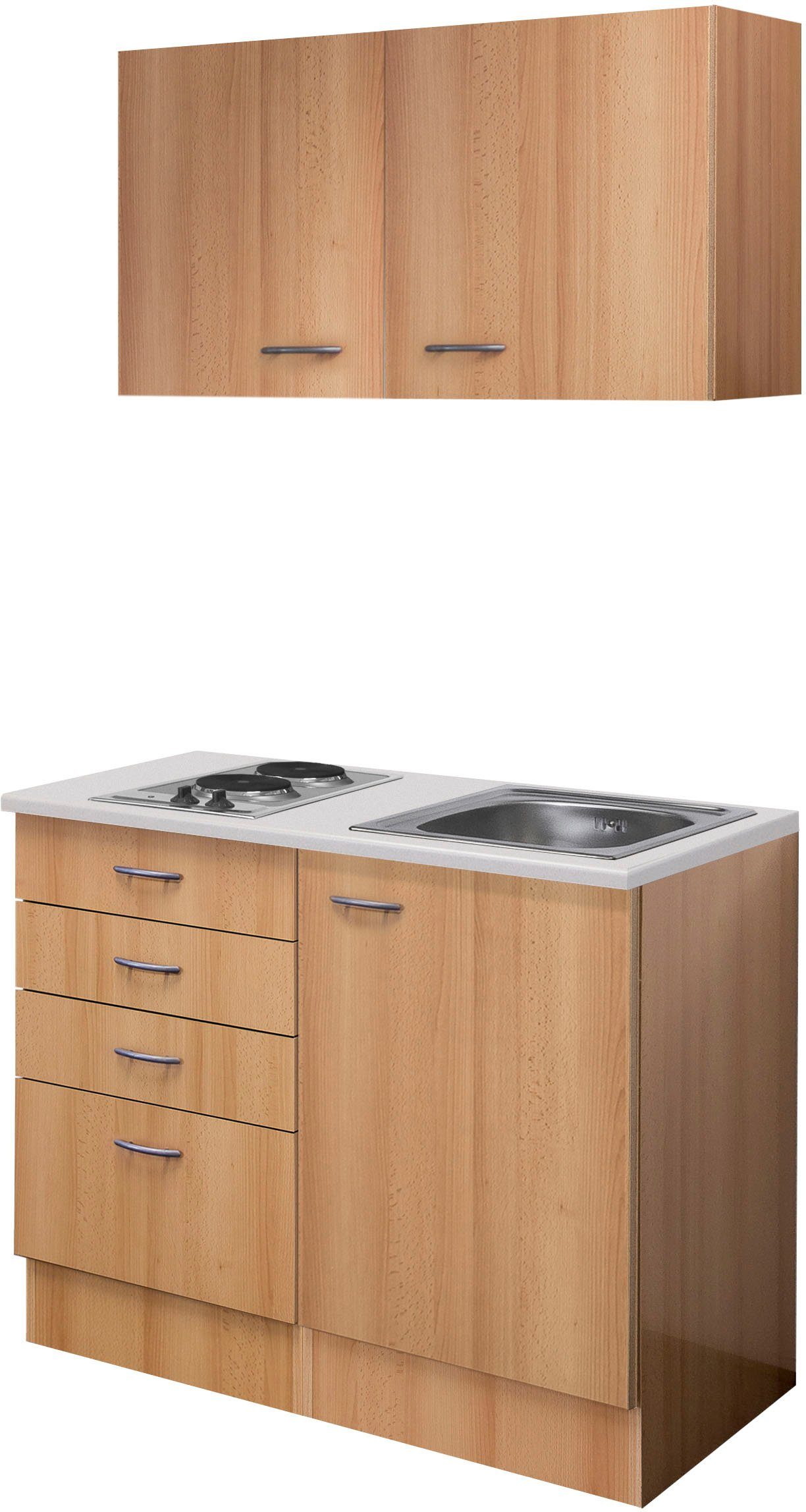 Flex-Well Küchenzeile Nano, Gesamtbreite 100 cm, mit Kochfeld und Spüle, viele Farbenvarianten