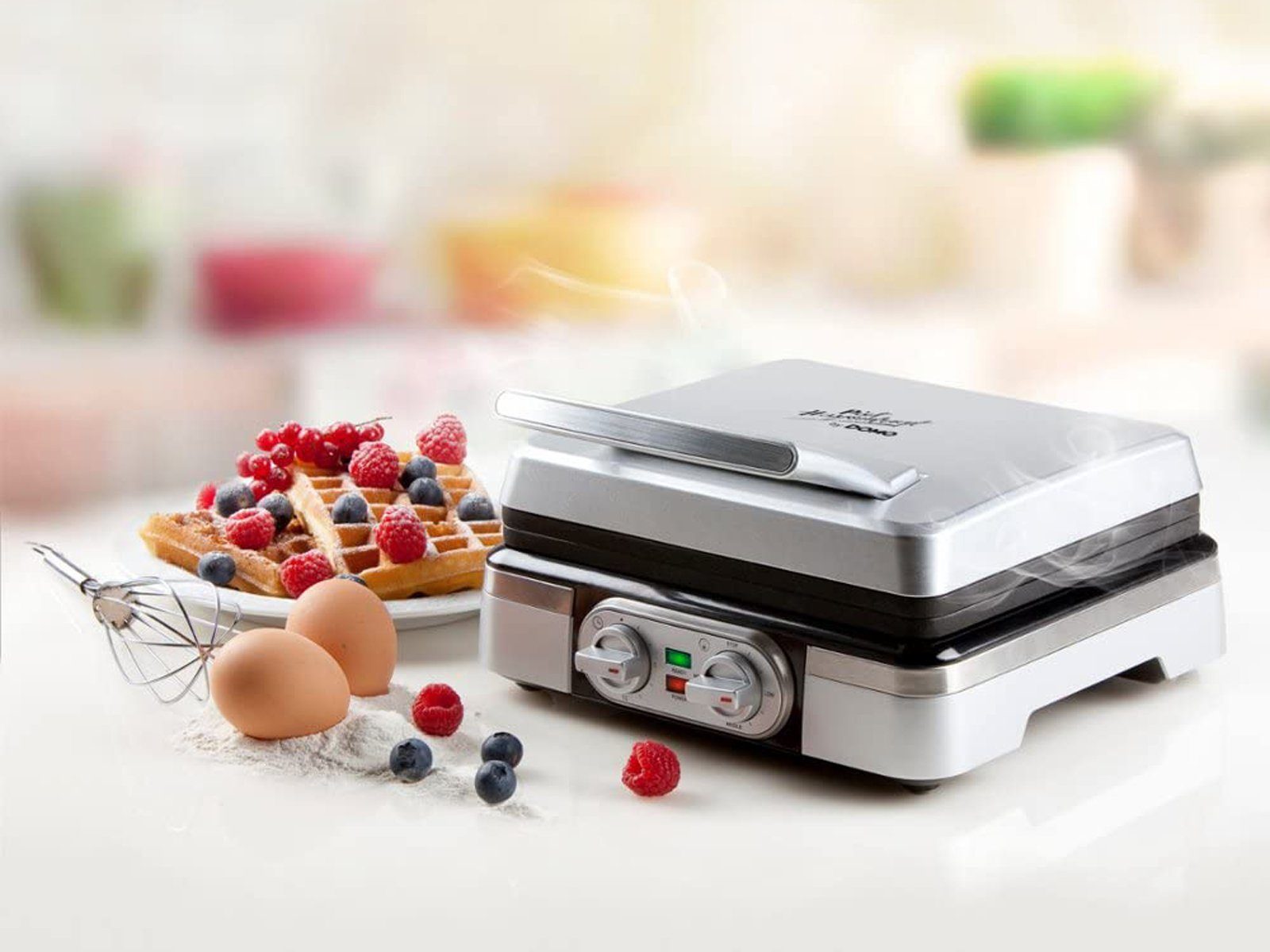 Domo Waffeleisen, 1400 W, für 2 Belgische & Brüsseler Waffeln Doppel Wafflemaker mit Waffelgabel