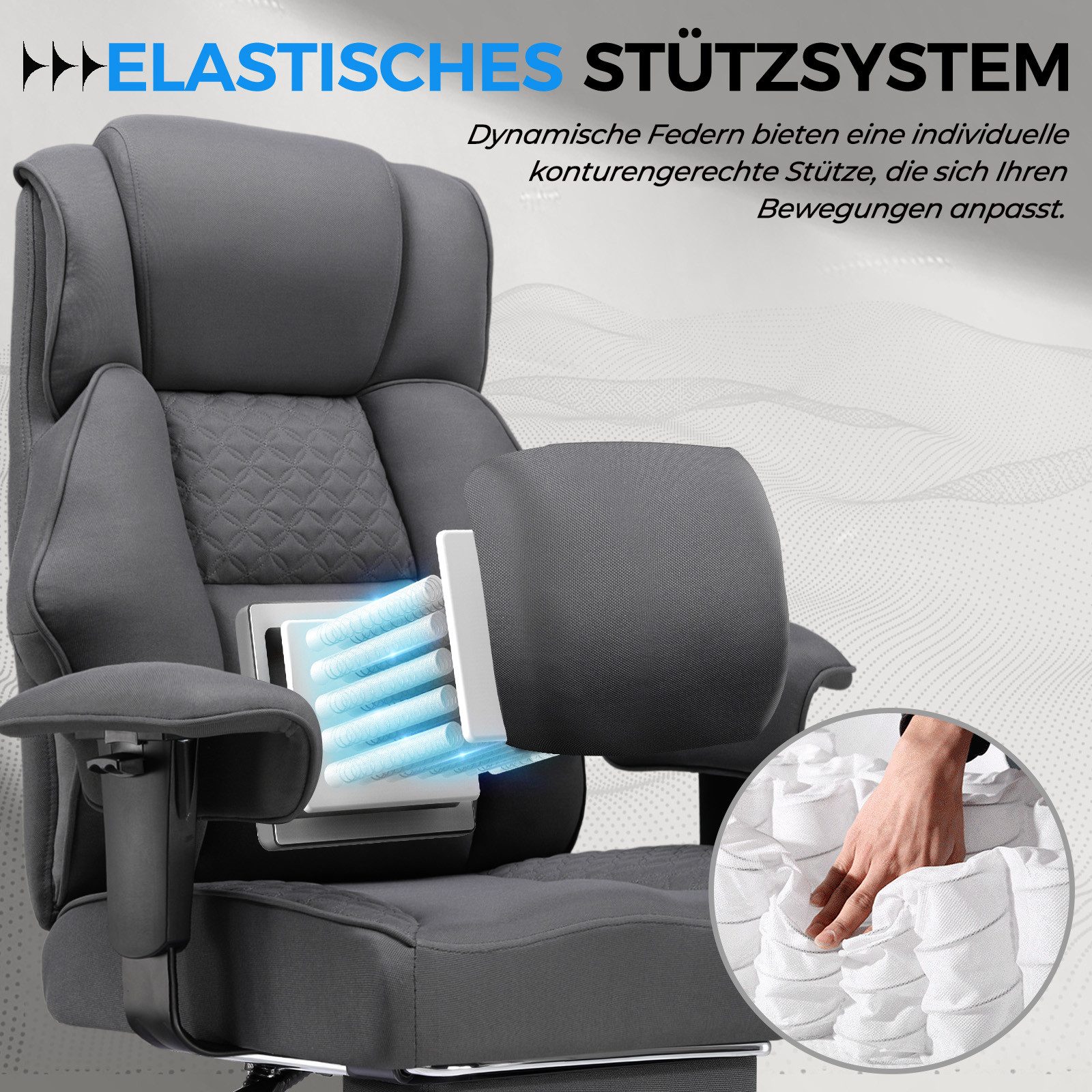 GTPLAYER Gaming-Stuhl für Große und Schwere Personen, ergonomischer Bürostuhl bis 180 kg, 3D Sitzkissen, verstellbar mit Fußstütze für Büro & Gaming