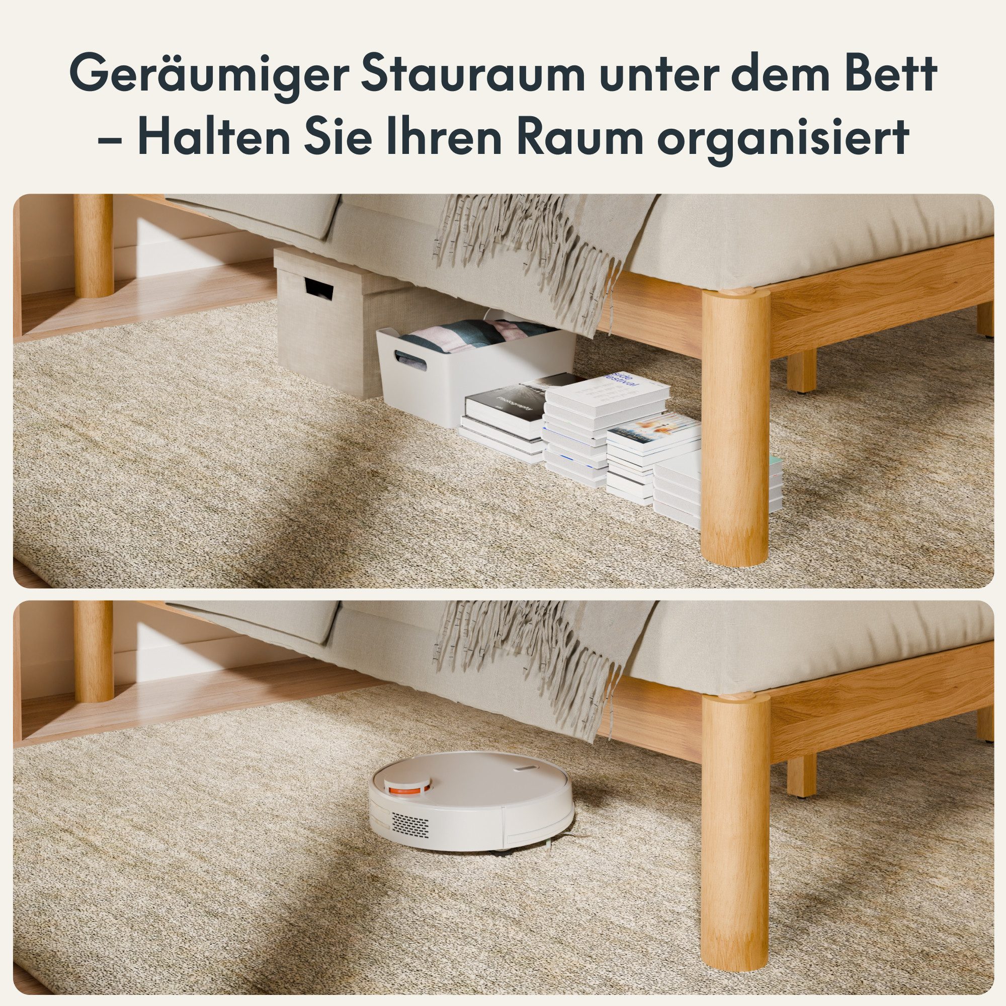FLEXISPOT Bettgestell 90/140/160/180x200 cm aus Gummibaumholz, Futonbett aus Massivholz (Massivholz-Plattformbett aus 100 % Gummibaumholz, bis 700KG, 10 Jahre G – Bild 4 von 5
