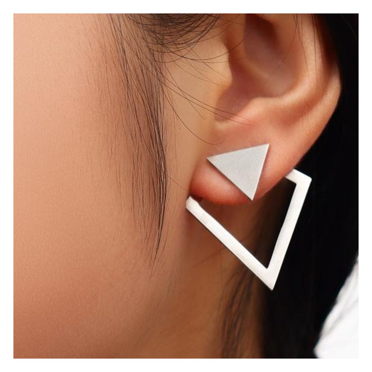 KARMA Paar Ohrstecker Cutout Damen Silber od. Gold Dreieck, Rund od. raute (wasserfest hypoallergen rostfrei, 2-tlg., Ohrringe Edelstahl), Design-Ohrringe moderner Ohrschmuck für Frauen