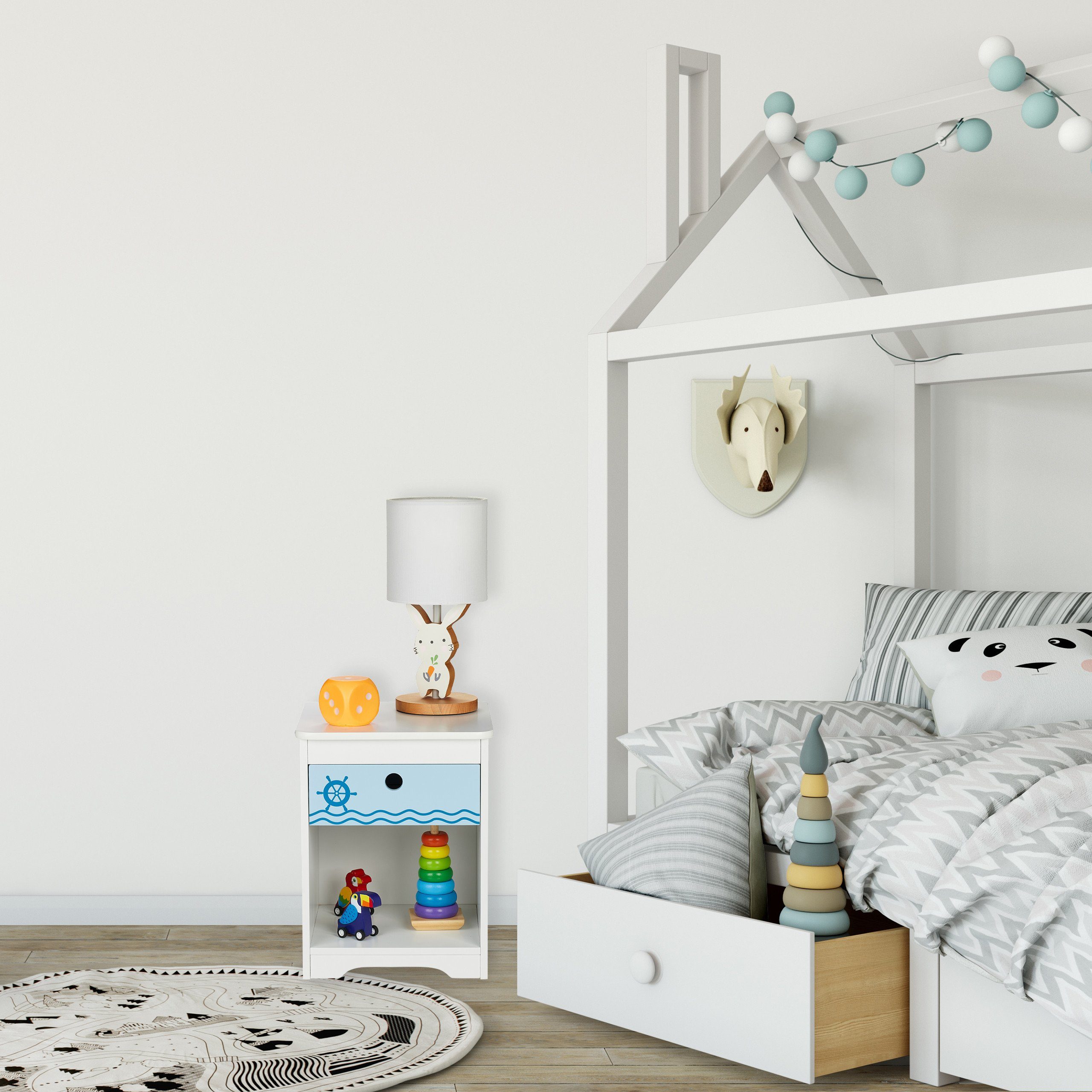 relaxdays Nachtkommode Nachttisch für Kinder mit Schublade (1 St) – Bild 5 von 5