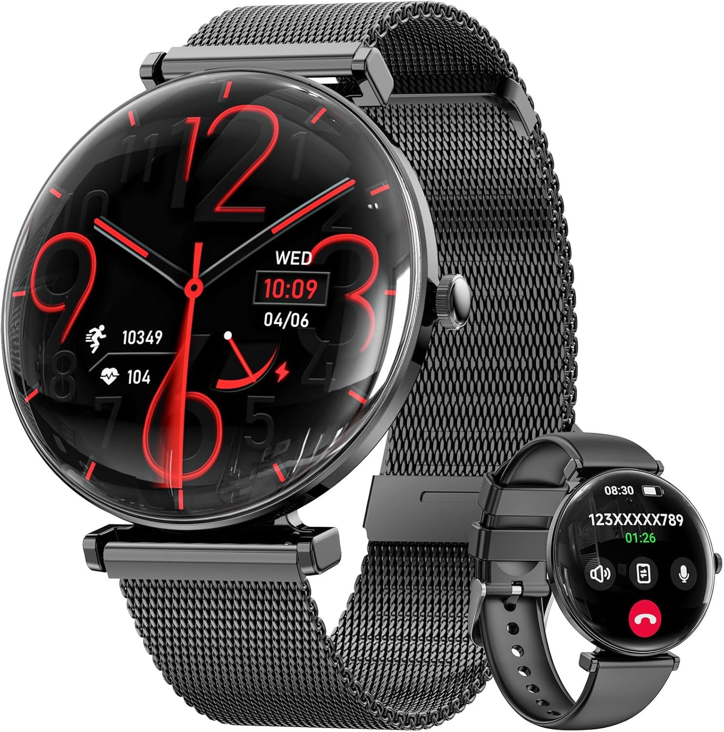 Hwagol Smartwatch (3,6 cm, android ios), Smartwatch Damen mit AMOLED Display Bluetooth Telefonie