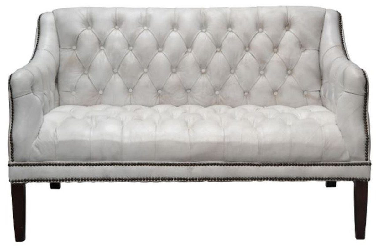 Casa Padrino 2-Sitzer Luxus Echtleder 2er Sofa Vintage Weiß / Schwarz 135 x 79 x H. 84 cm - Chesterfield Wohnzimmermöbel