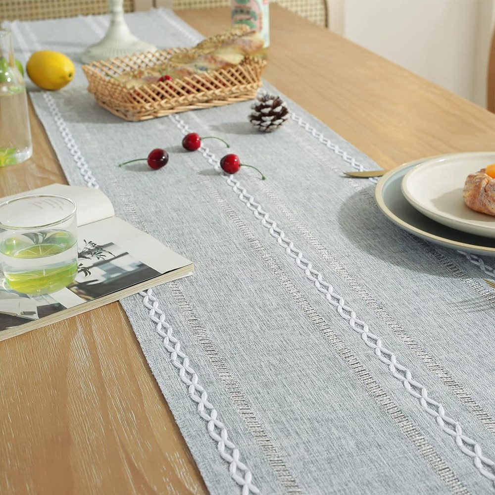 TUWENA Tischläufer Tischläufer,Landhausstil Tischdecke,Vintage Waschbar Tisch mit Fransen