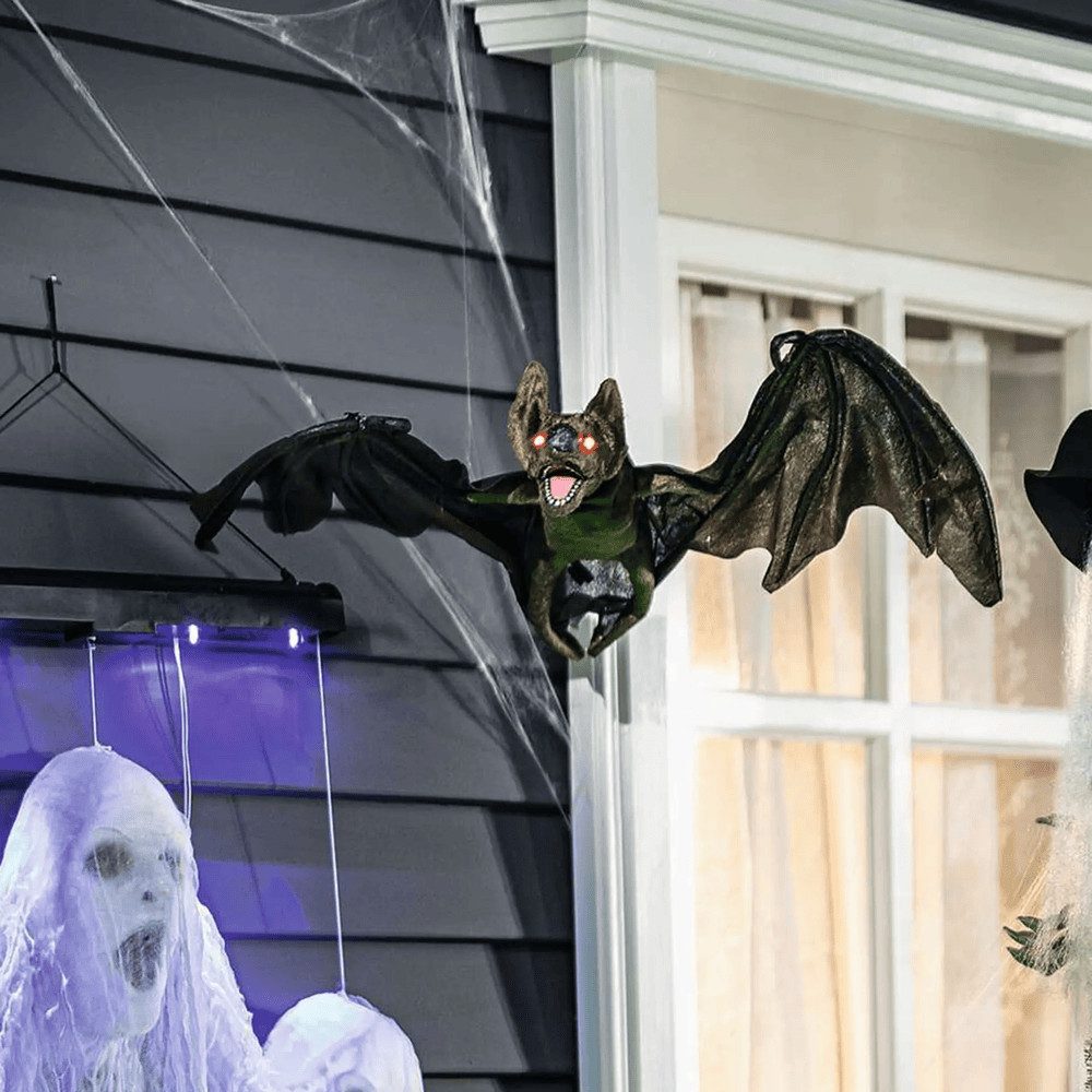 Home-trends24.de LED Dekofigur Fledermaus Halloween Deko Animation Sound 80 x 43 cm