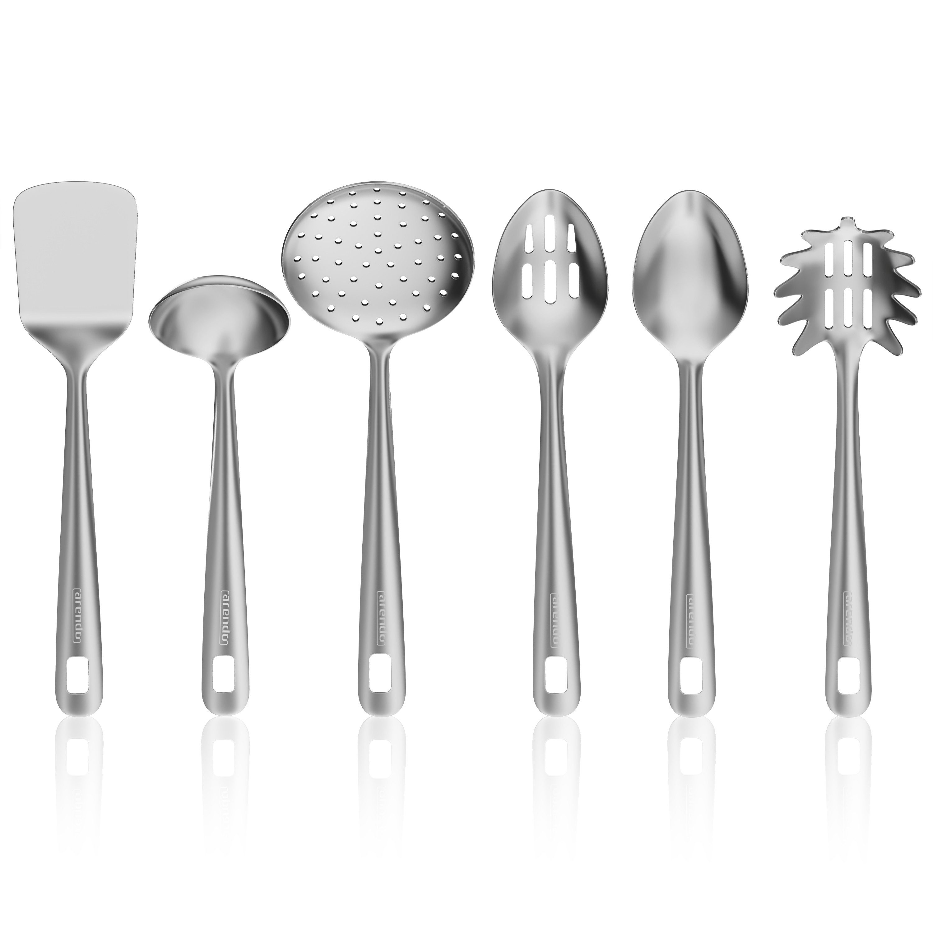 Arendo Kochbesteck-Set Küchenhelfer 6er Set, spülmaschinenfest, Edelstahl, hygienisch (Set, 6-tlg), hitzebeständig, rostfrei, nahtlos, spülmaschinengeeignet, Aufhängeöse