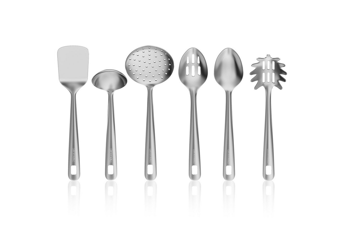 Arendo Kochbesteck-Set Küchenhelfer 6er Set, spülmaschinenfest, Edelstahl, hygienisch (Set, 6-tlg), hitzebeständig, rostfrei, nahtlos, spülmaschinengeeignet, Aufhängeöse