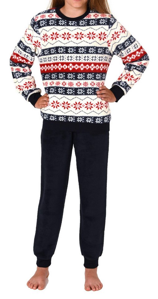 Normann Pyjama Kinder langarm Schlafanzug mit Bündchen Norweger Look aus Coralfleece
