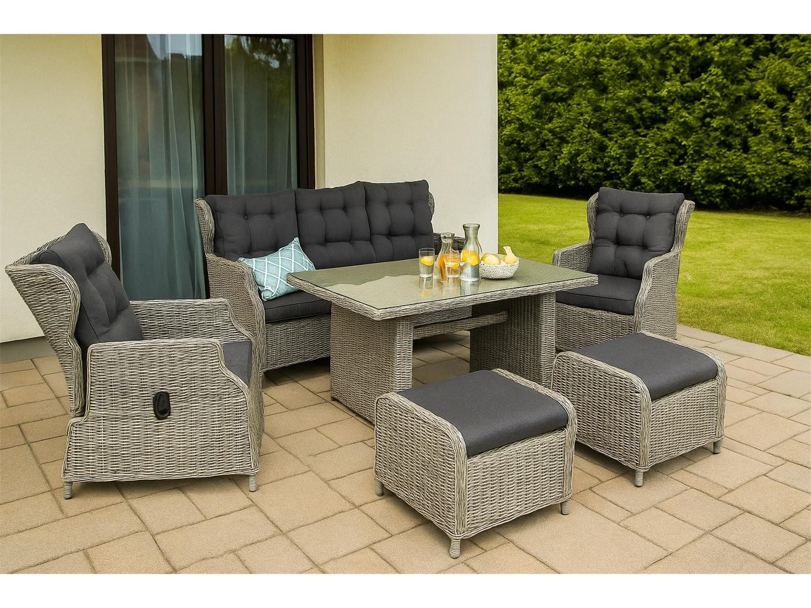 Green Spirit Gartenlounge-Set Gartenmöbel Lounge Set Bilbao in braun von Green Spirit, (Set, 6-tlg., 1 Sofa, 2 Sessel, 2 Hocker, 1 Tisch, inkl. Auflagen), Relax-Positionen