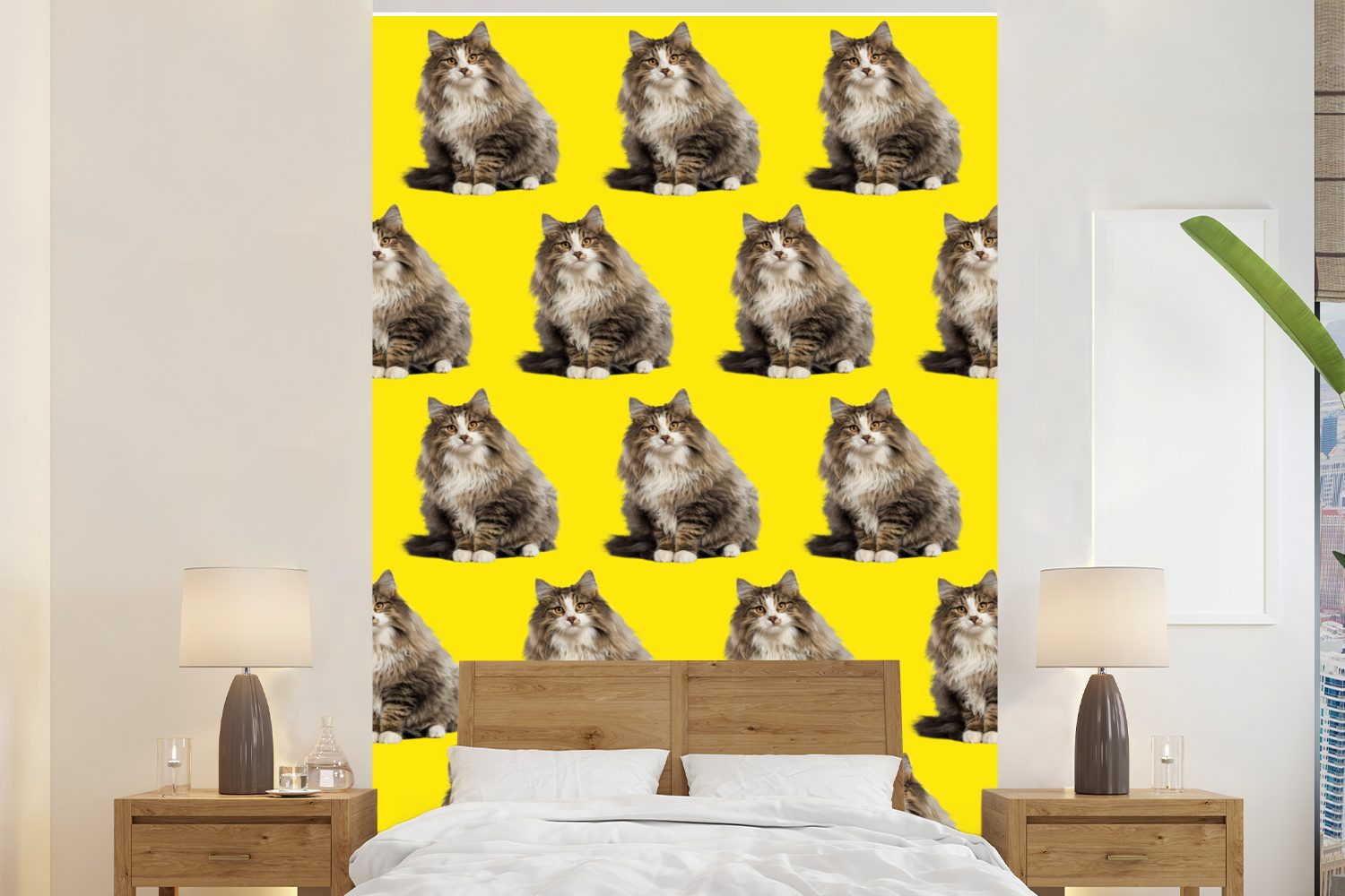 Wandtapete Tapete Gelb Haustiere - bedruckt, Fototapete Muster, St), Montagefertig Vinyl für (3 Wohnzimmer, - Matt, MuchoWow