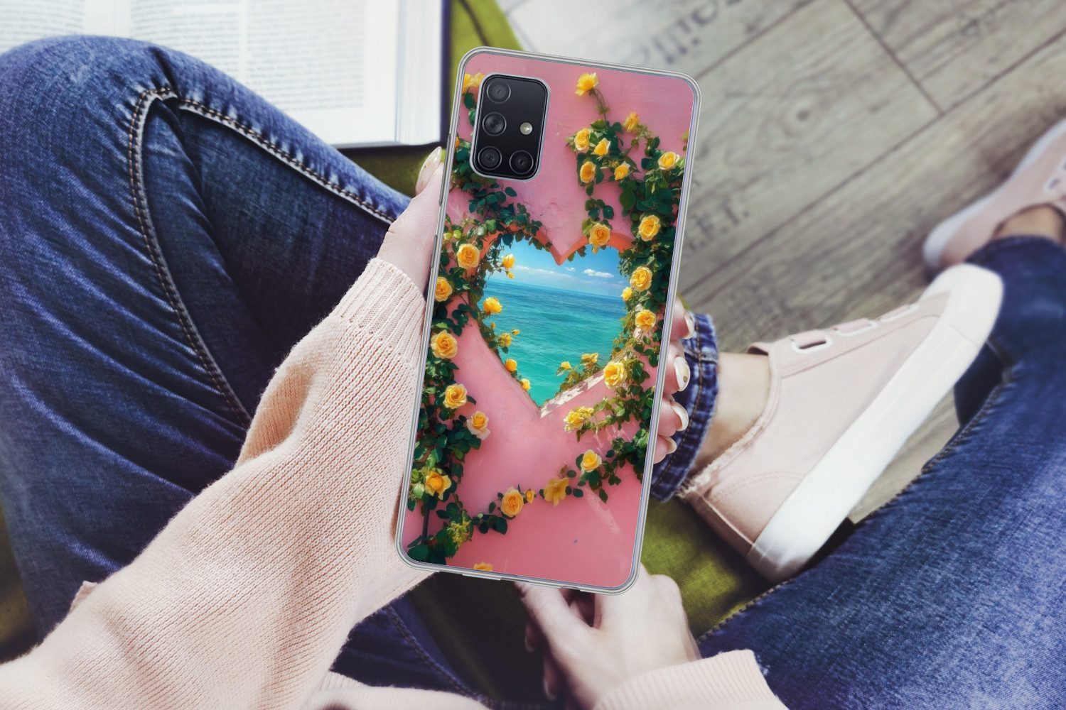 MuchoWow Handyhülle für Samsung Galaxy A51 Herz - Meer - Wand, Smartphone-Bumper, Print, Handy Schutzhülle Dünn