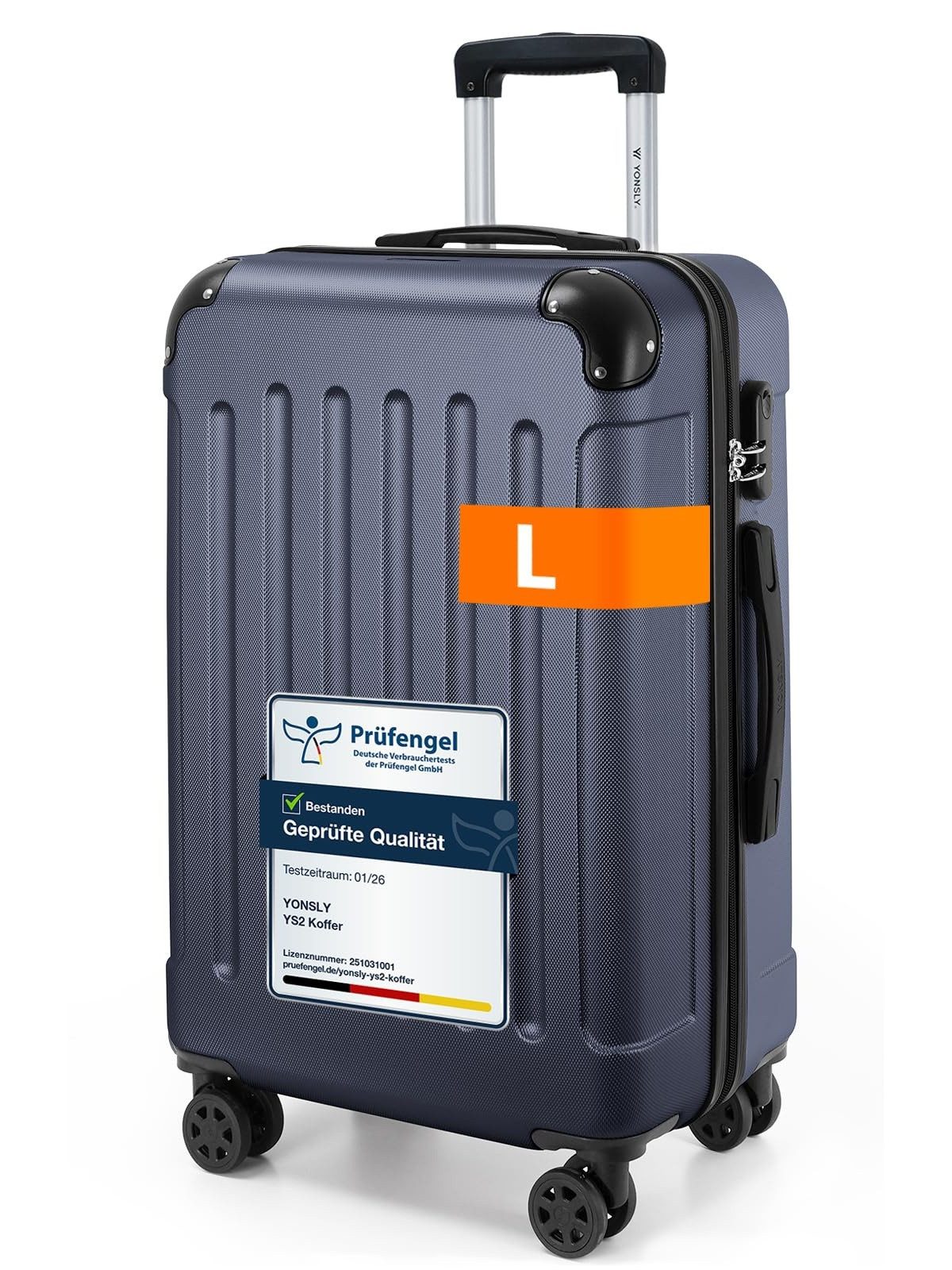 YONSLY Hartschalen-Trolley Hartschalen-Reisekoffer Trolley Rollkoffer in S/M/L/XL Größen, 4 Rollen, mit 360°-Lenkrollen, Zahlenschloss und mehrstufigem Teleskopgriff
