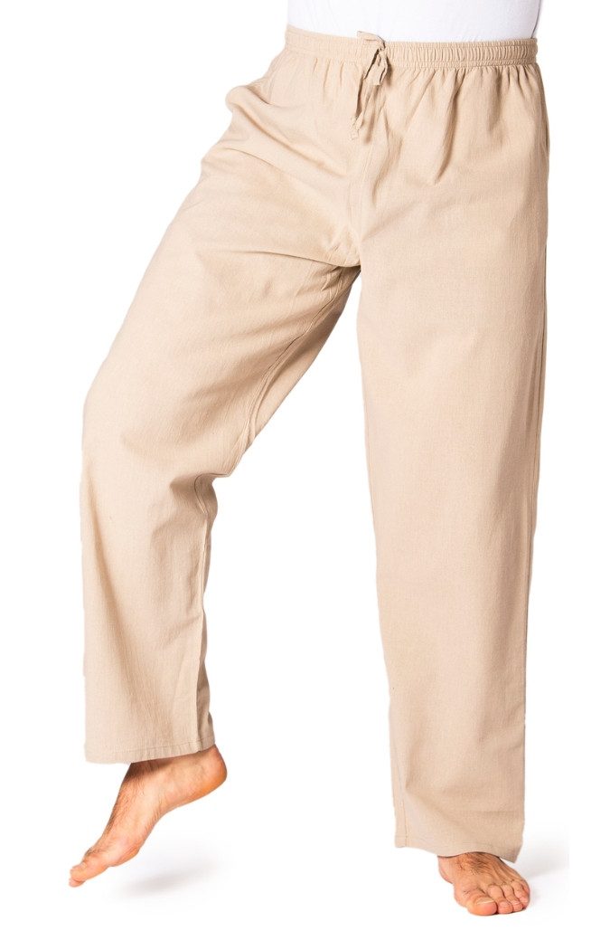 PANASIAM Stoffhose Sommerhose Herren 100% Baumwolle - leichte Freizeithose - Loose Fit Schlupfhose blickdicht & atmungsaktiv, mit Gummibund & Taschen, Yoga