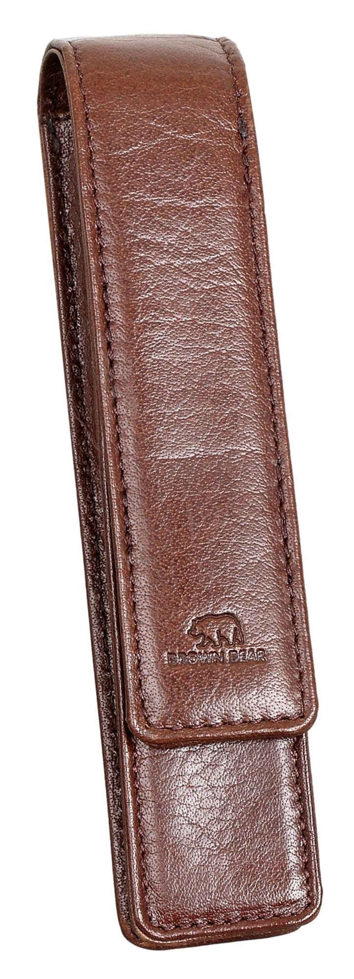 Brown Bear Schreibgeräteetui Golf 01 - Fülleretui aus Echtleder für einen Stift, mit Magnetverschluss für Damen und Herren Braun