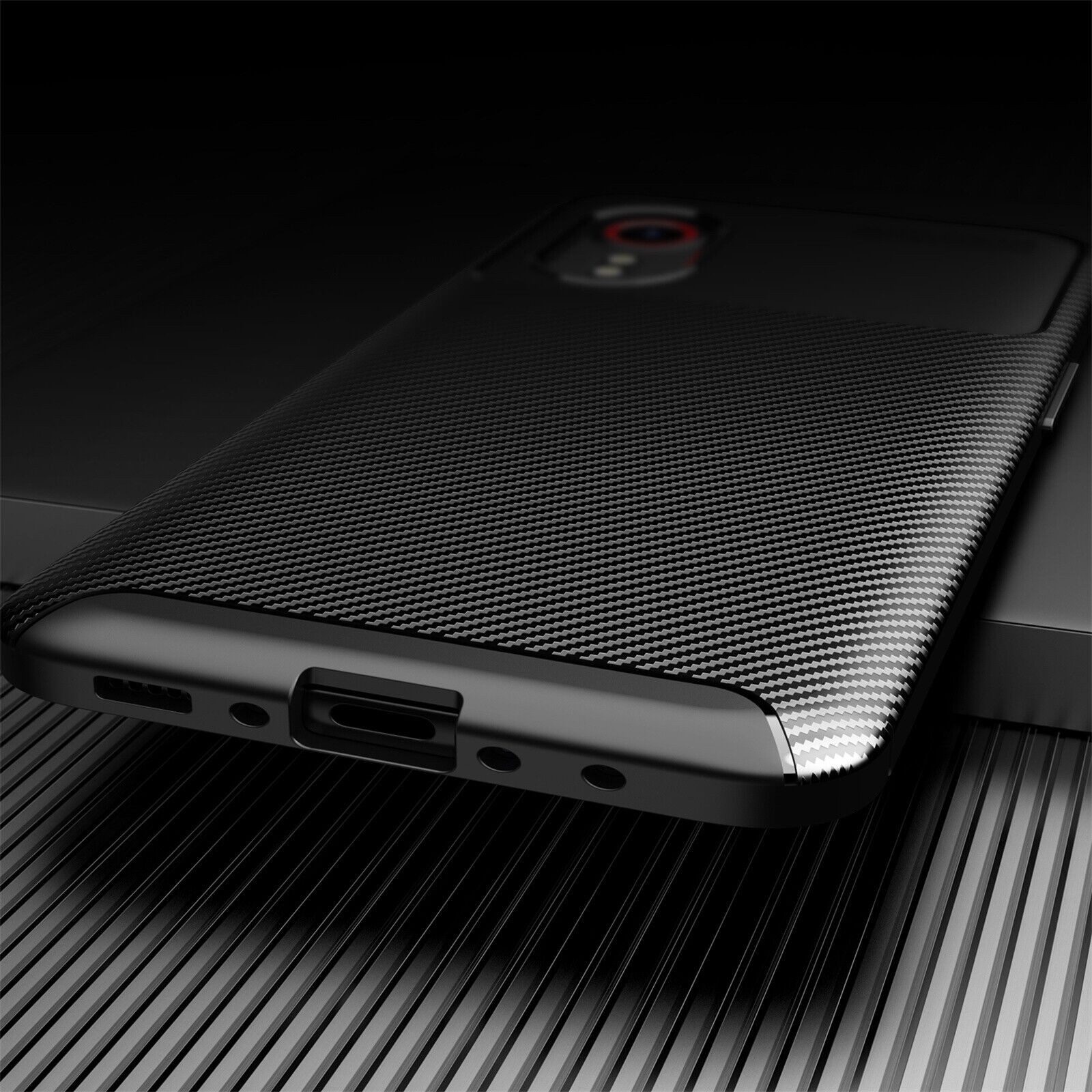 betterfon Handyhülle für Samsung Galaxy Xcover 5 Silikon Case TPU Bumper Schale Schwarz, Carbon-Look – stoßfestes Case mit Air-Cushion & Metall-Optik