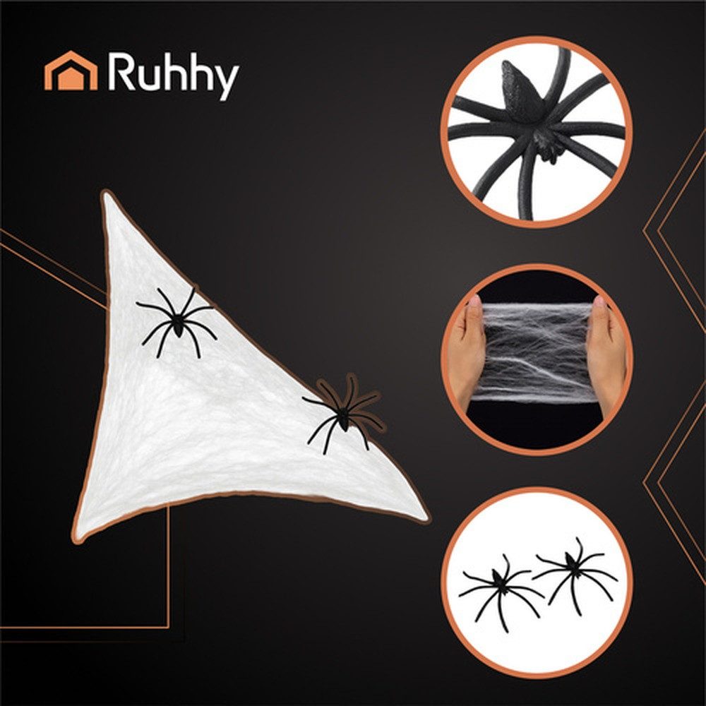 Ruhhy Hängedekoration Künstliches Spinnennetz Spinnen (Spar-Set, universell), Perfekt für Halloween, Mottopartys, Theaterbühnen