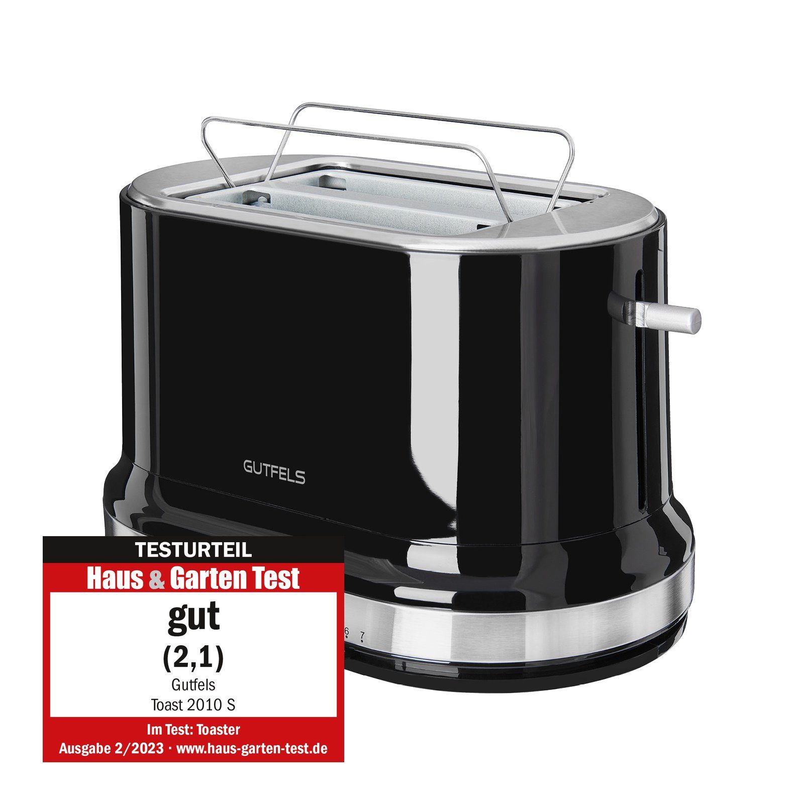 Gutfels Toaster TOAST 2010 S, für ein einfaches W, mit Design-Toaster Entnehmen nach und und Defrost-Funktion Schlitze, ermöglicht Toasten 2 870 Scheiben, 2 kurze sicheres Höhenlift dem praktischer Brötchenaufsatz, Der