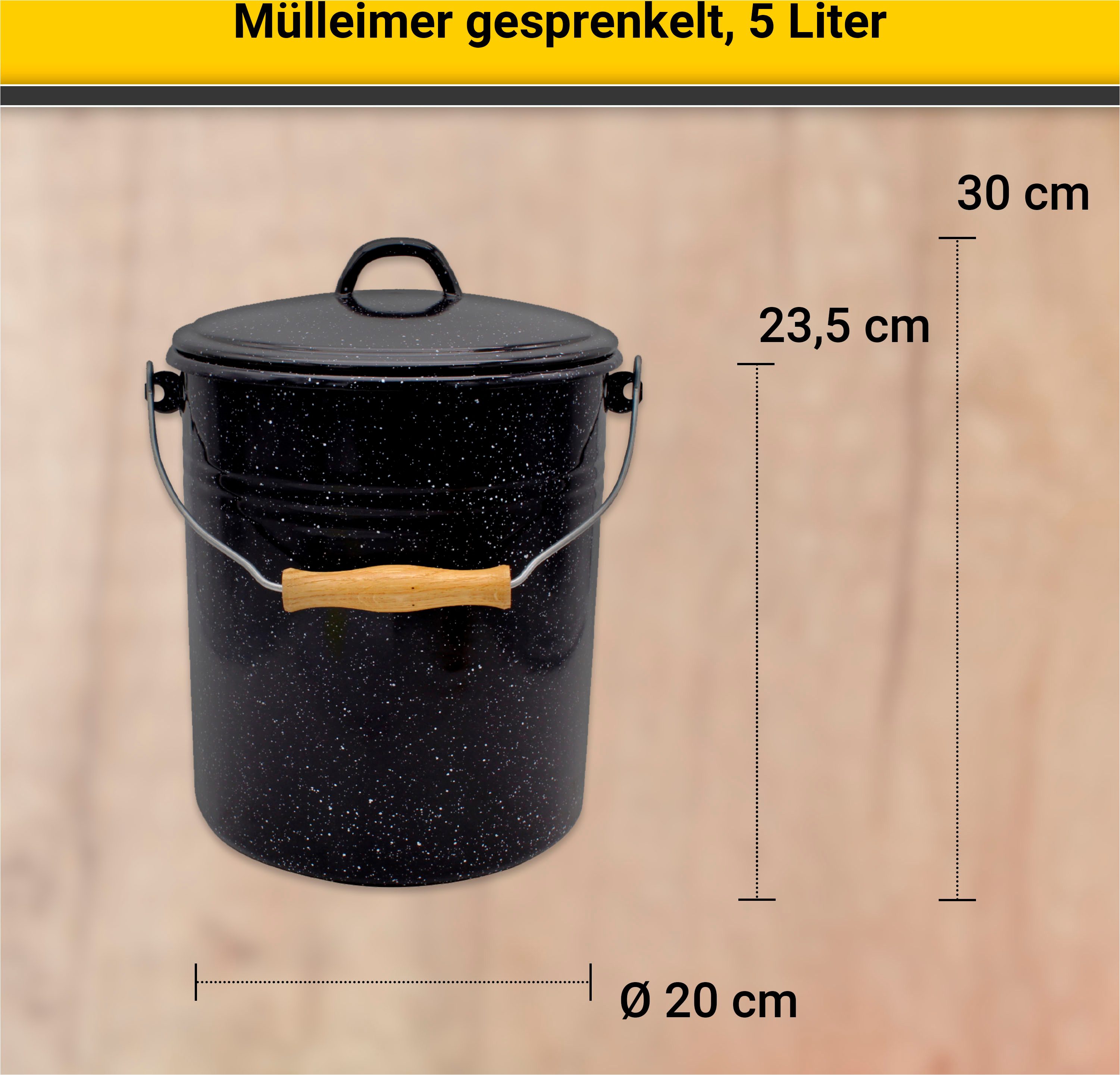 Krüger Mülleimer Emaille-Eimer mit Deckel Serie Rio, schnitt- / kratzfeste Oberfläche, bakterienabweisend, extrem langlebig