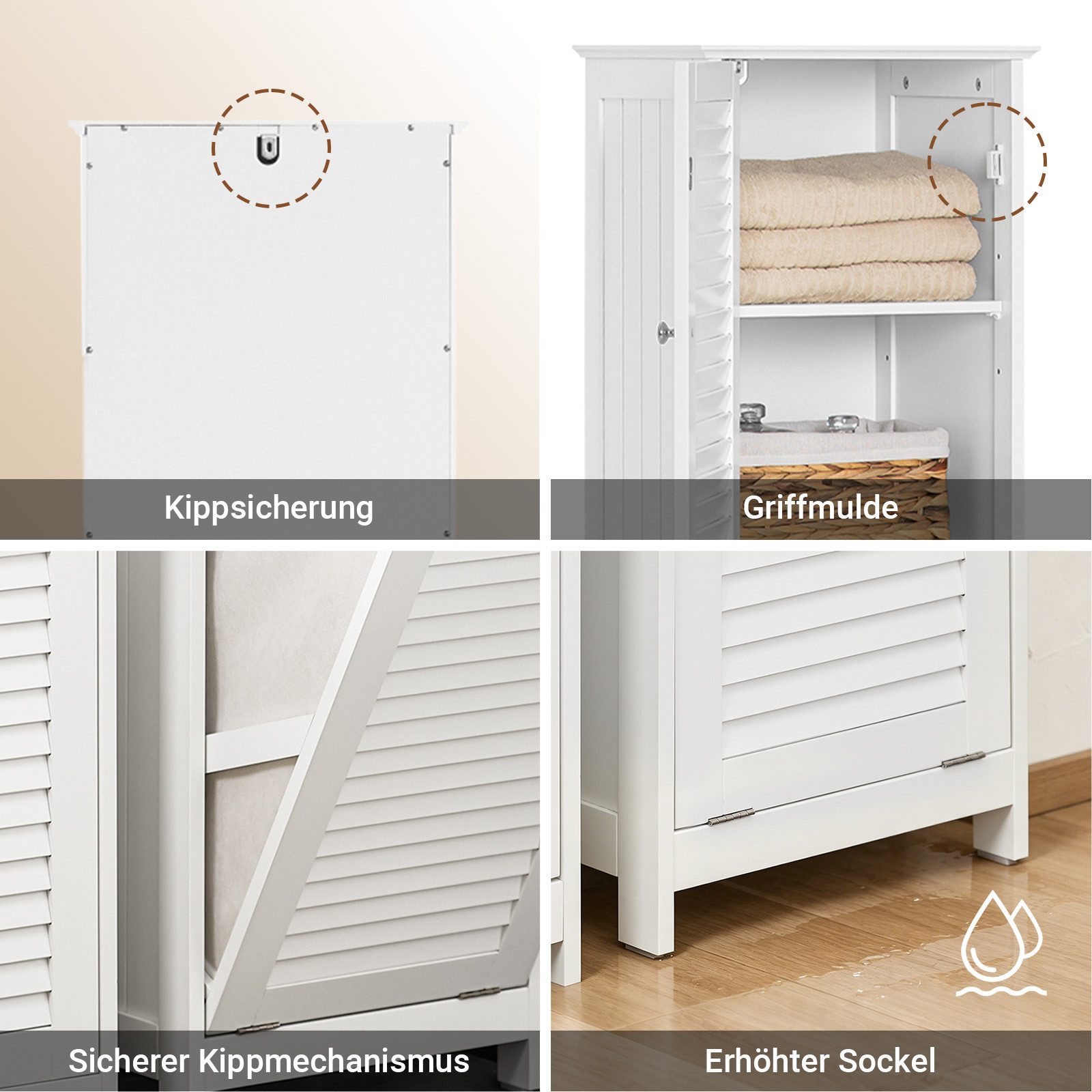 SoBuy Hochschrank BZR124, Badschrank schmal, Badschrank mit Regal, Badezimmer Schrank Badezimmerschrank mit Wäschesack Wäscheschrank Badezimmermöbel – Bild 5 von 5