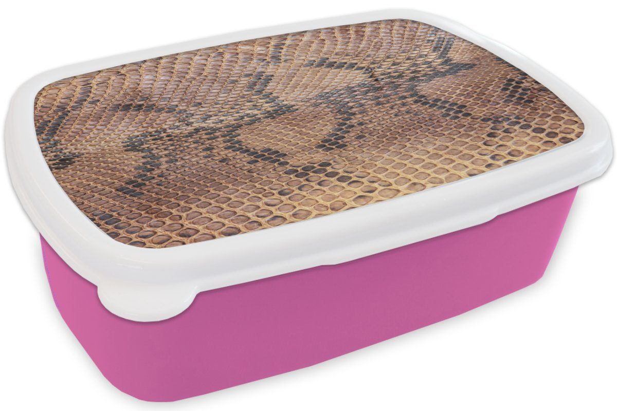 MuchoWow Lunchbox Leder - Kunststoff Erwachsene, Mädchen, Kunststoff, Textur Tierhaut, Snackbox, Brotbox (2-tlg), für Brotdose - Kinder, rosa