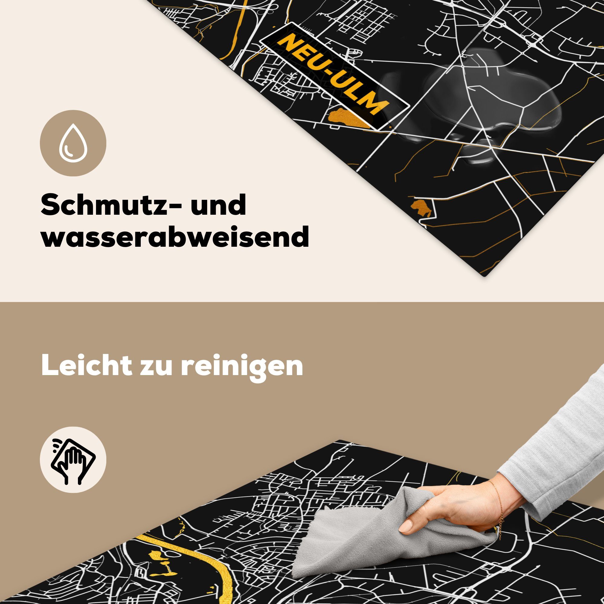 MuchoWow Herdblende-/Abdeckplatte Stadtplan - Deutschland cm, Karte, Ceranfeldabdeckung, - küche Ulm Gold (1 Neu - 78x78 tlg), Arbeitsplatte für Vinyl, 