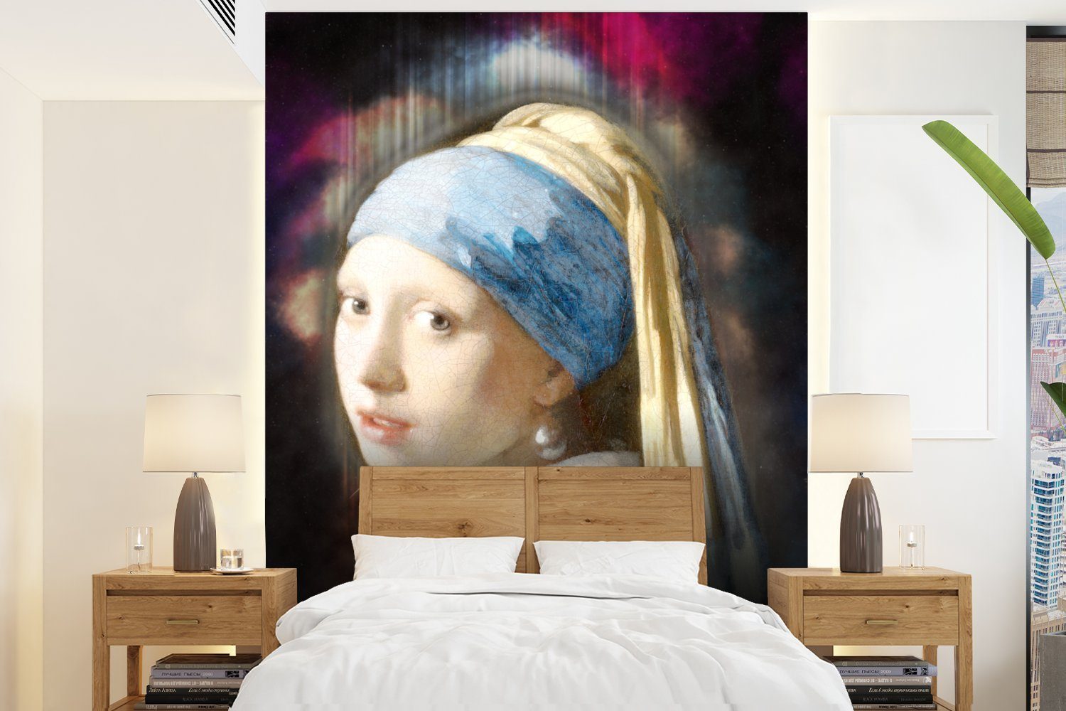 Matt, dem Mädchen für - - Das Wandtapete Montagefertig Vermeer Perlenohrring Tapete Vinyl mit St), Regenbogen, bedruckt, (4 Wohnzimmer, Fototapete MuchoWow