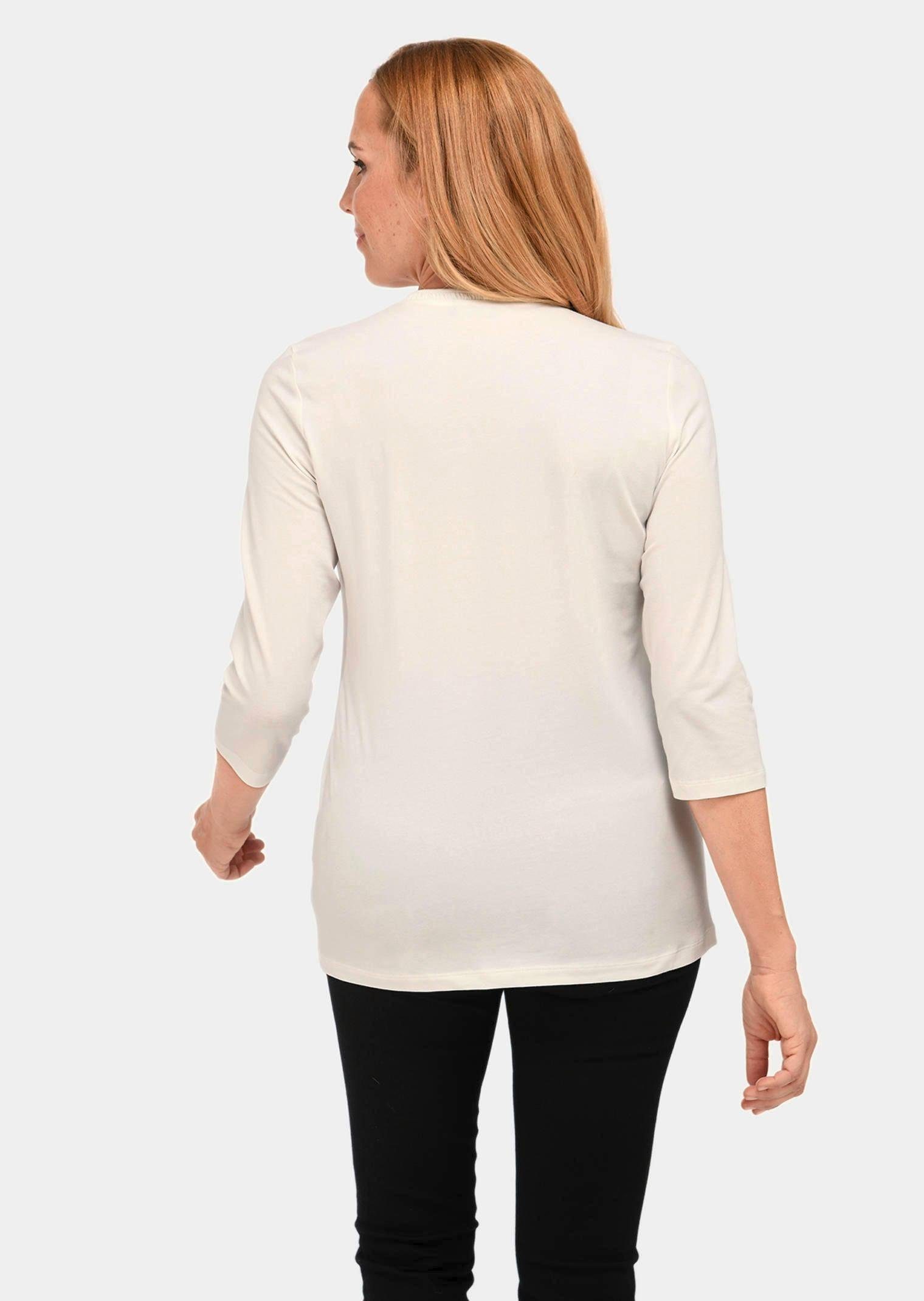 GOLDNER 3/4-Arm-Shirt Baumwollshirt mit Schmucksteinen Baumwollshirt mit Rundhalsausschnitt und 3/4-Arm