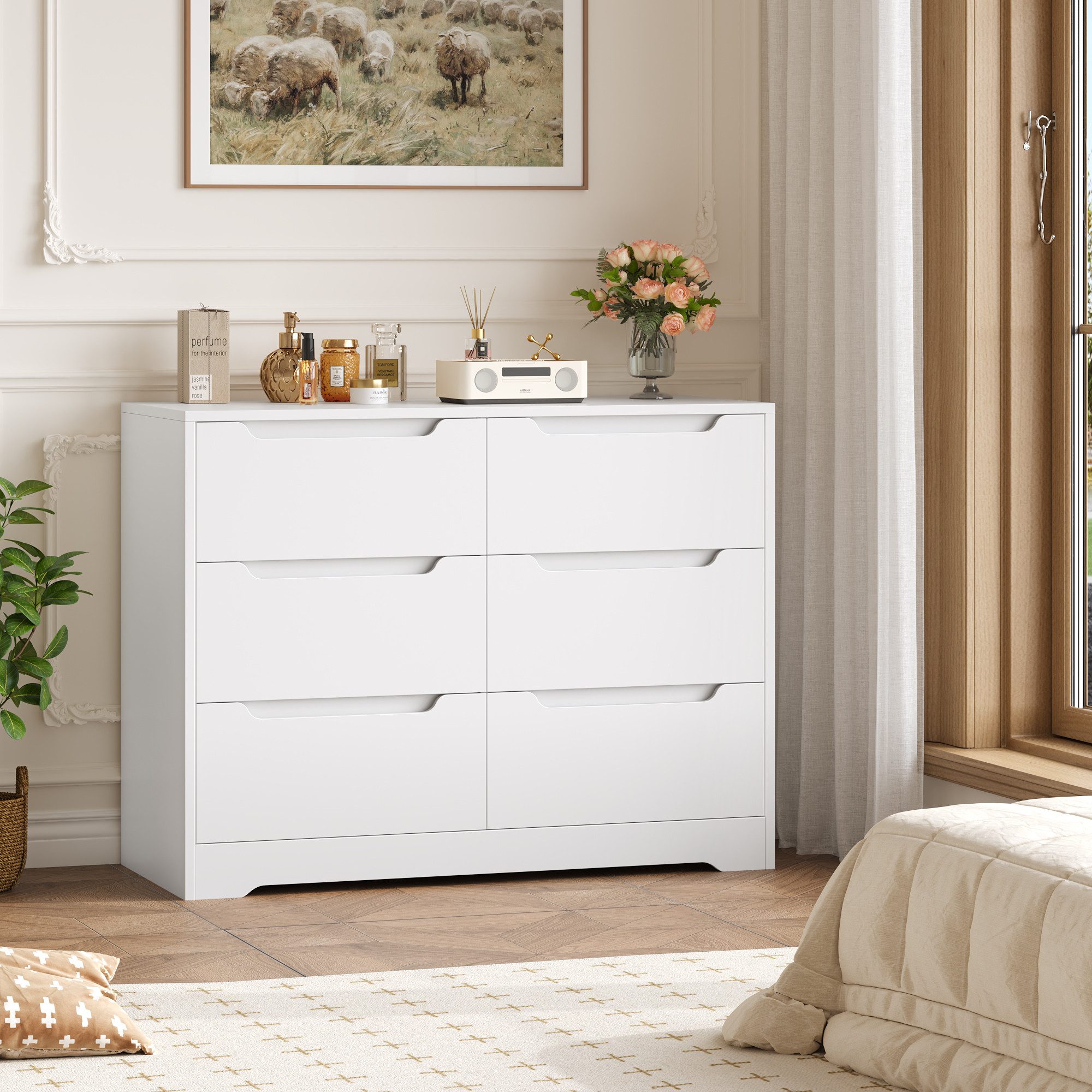 HOMECHO Kommode, Sideboard mit 6 Schubladen, Komodenschrank aus Holz