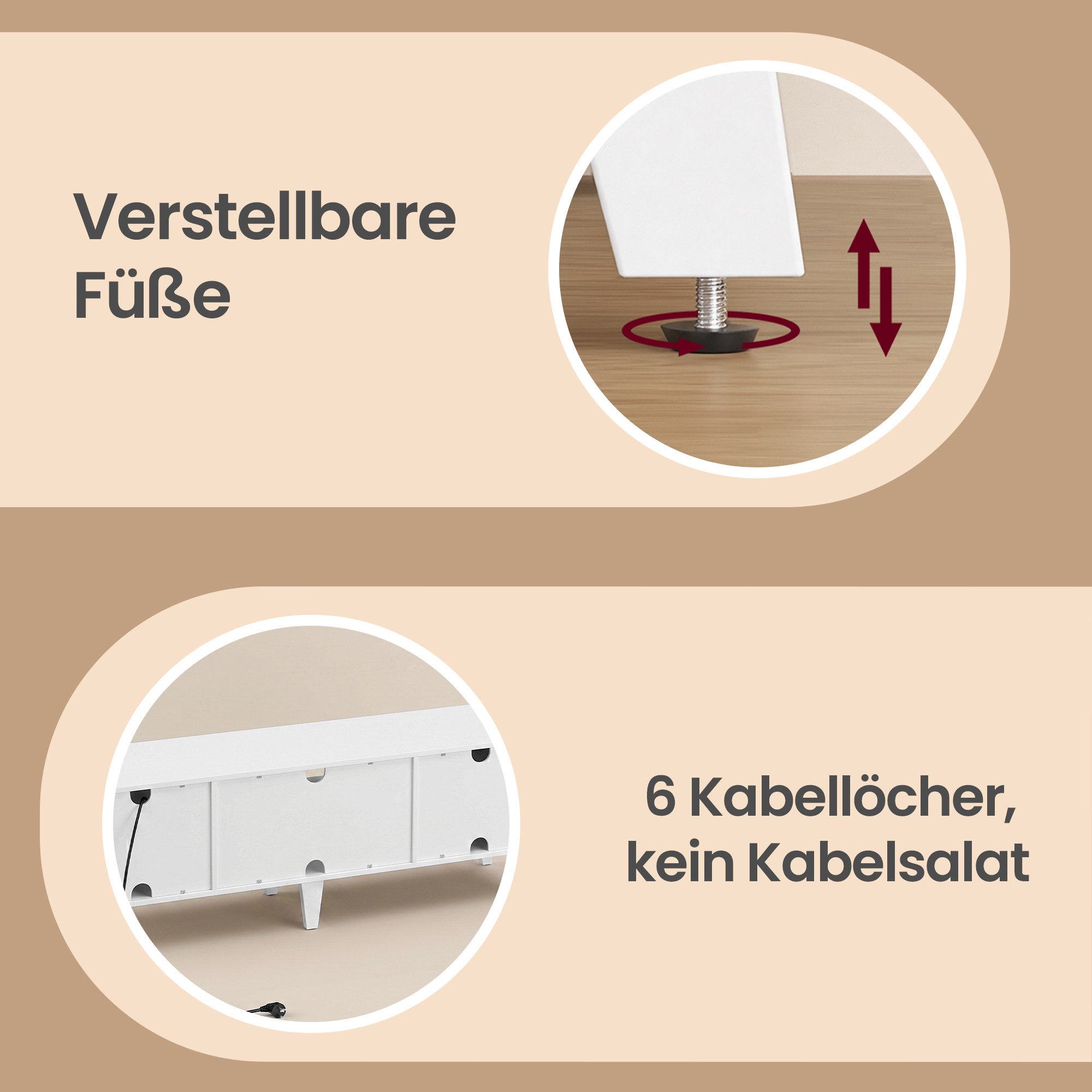 VASAGLE Lowboard TV-Schrank mit verstellbarer Ablage, 147cm lang, für Fernseher bis zu 65 Zoll, Wohnzimmer, Modern – Bild 5 von 5