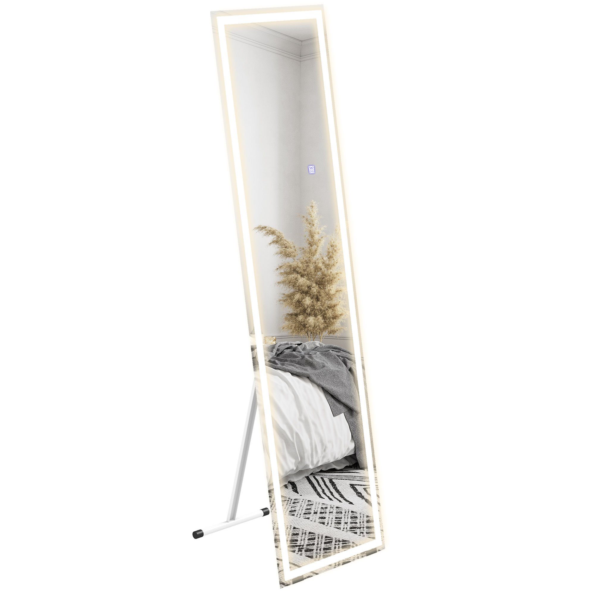 HOMCOM Standspiegel 40 x 150 cm Ganzkörperspiegel Wandspiegel mit LED-Leuchte (Garderobenspiegel, 1-St., Lichtspiegel), für Wohnzimmer, Schlafzimmer, Weiß