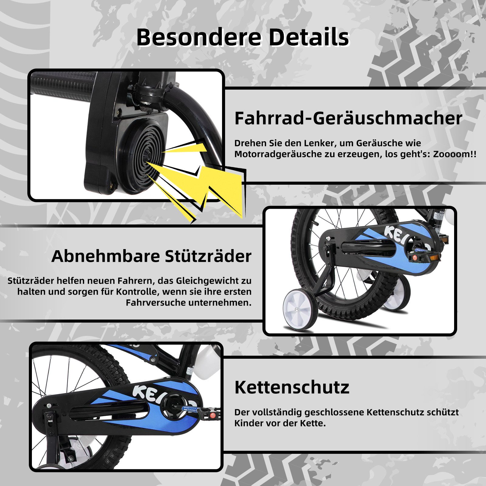 JOYSTAR Kinderfahrrad 12/16 Zoll fahrrad im Motorradstil für 3-8 Jahren Jungen und Mädchen, mit Stützrädern, Getränkehalter und Schutzblechen