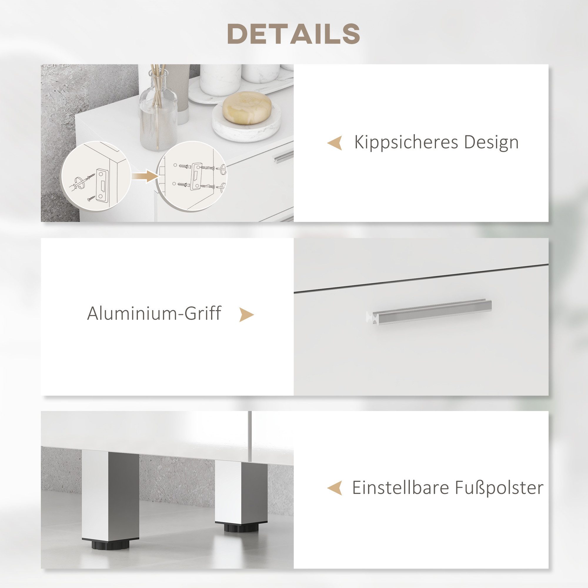 Kleankin Badkommode Badezimmerschrank (Badezimmer-Aufbewahrungsschrank, 1 St., mit Schublade, verstellbare Regale), 60 x 30 x 93 cm, Weiß